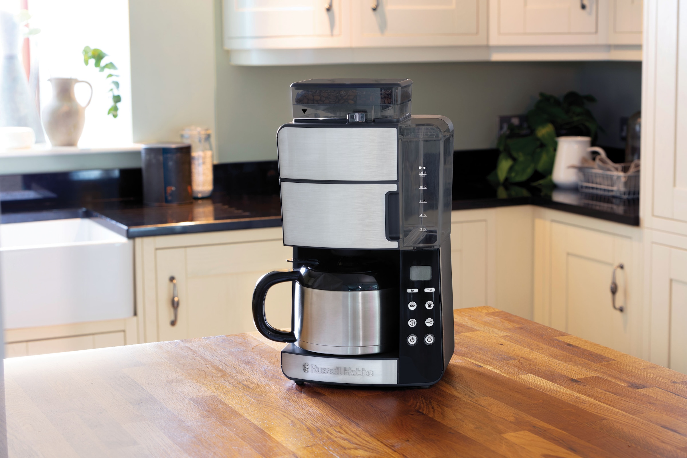 RUSSELL HOBBS Kaffeemaschine mit Mahlwerk »Grind & Brew 25620-56«, 1,25 l Kaffeekanne, Papierfilter, 1x4, mit Thermokanne