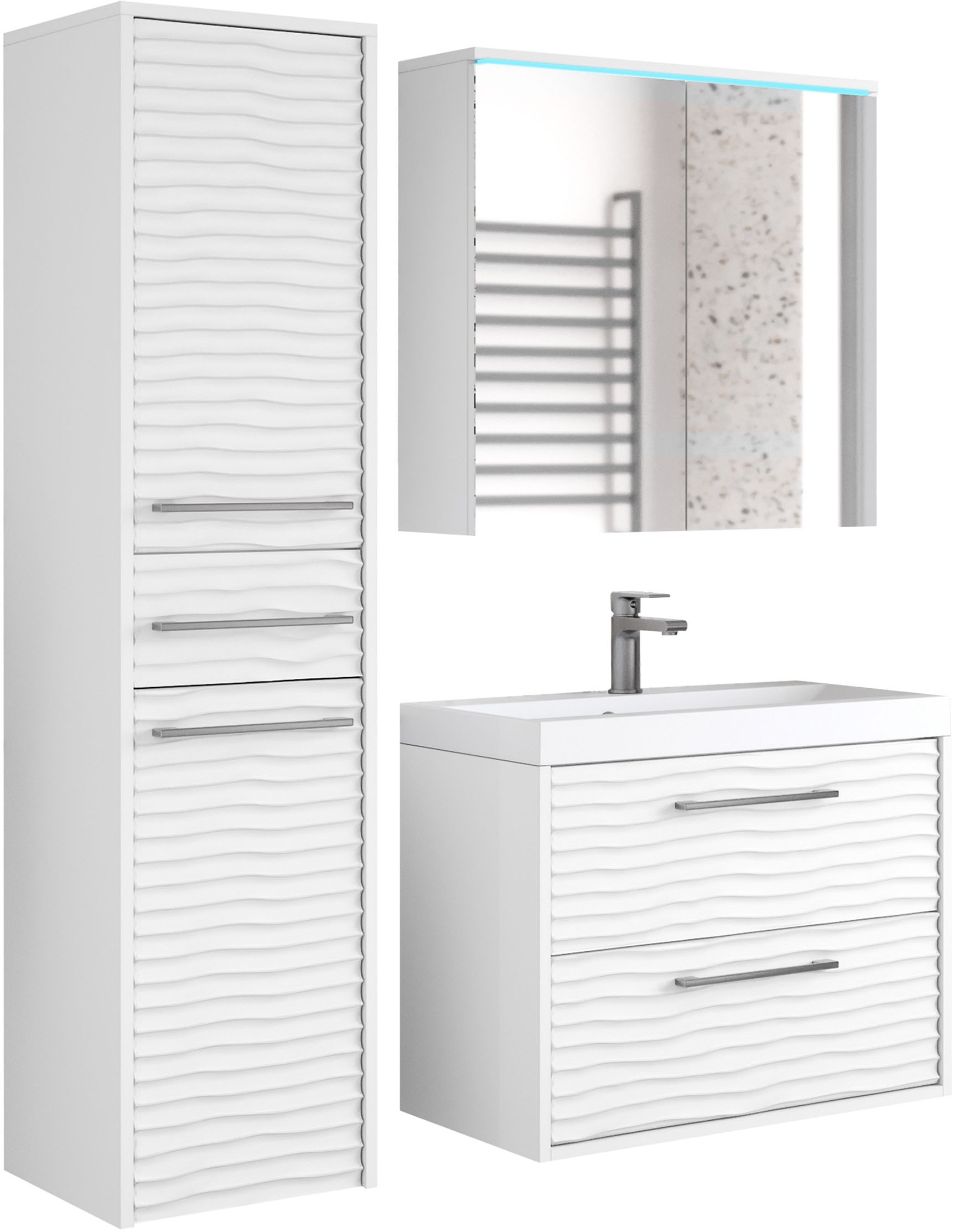 welltime Badmöbel-Set "Canada - Fronten mit Wellenstruktur" Komplett-Set, F günstig online kaufen