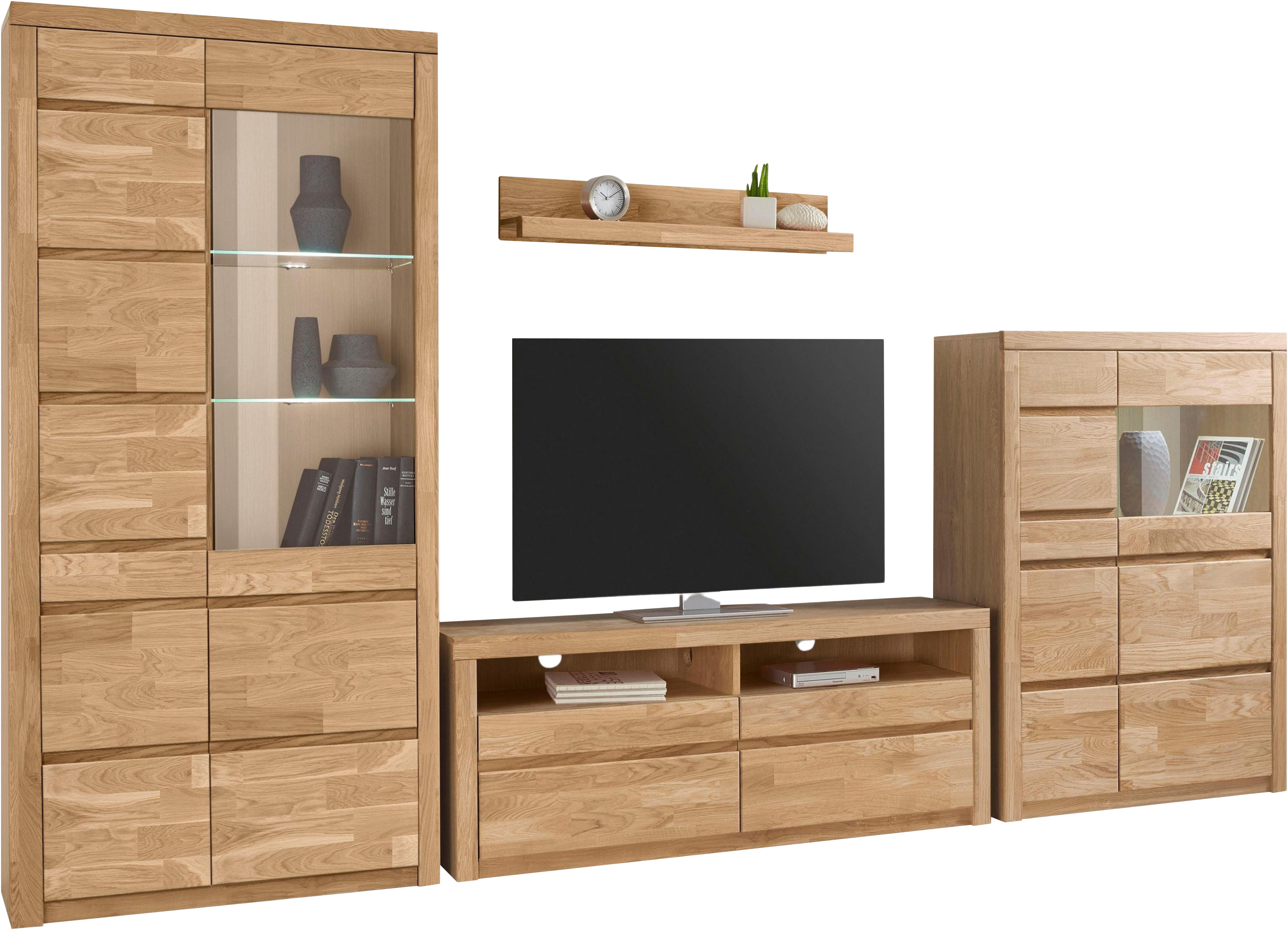 OTTO home Wohnwand "Silkeborg: 4-teilig, Breite: 320cm, Griffmulden, Fronten Massivholz" Set, 4 Stk. tlg.