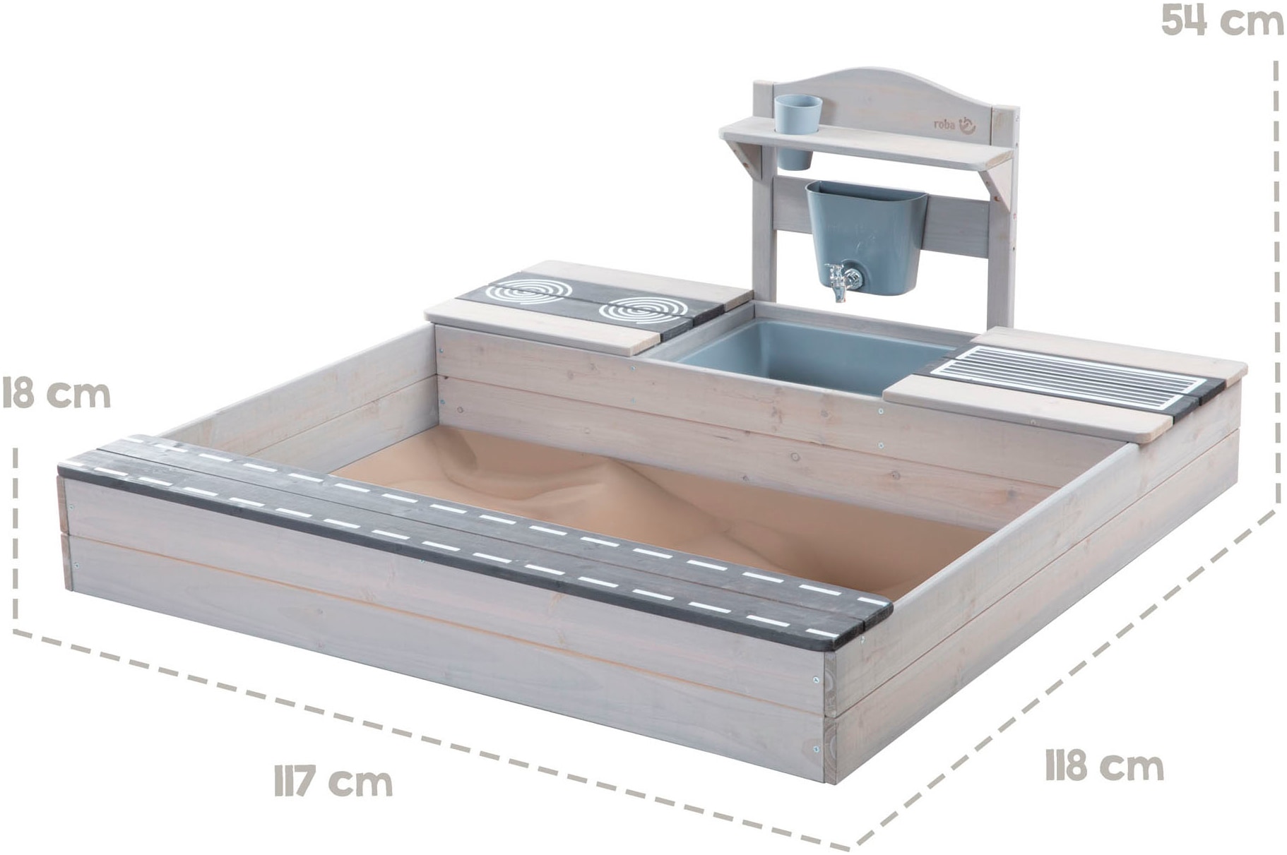 roba® Sandkasten »117 x 118 x 54 cm, mit Matschküche, grau«, FSC® - schützt Wald