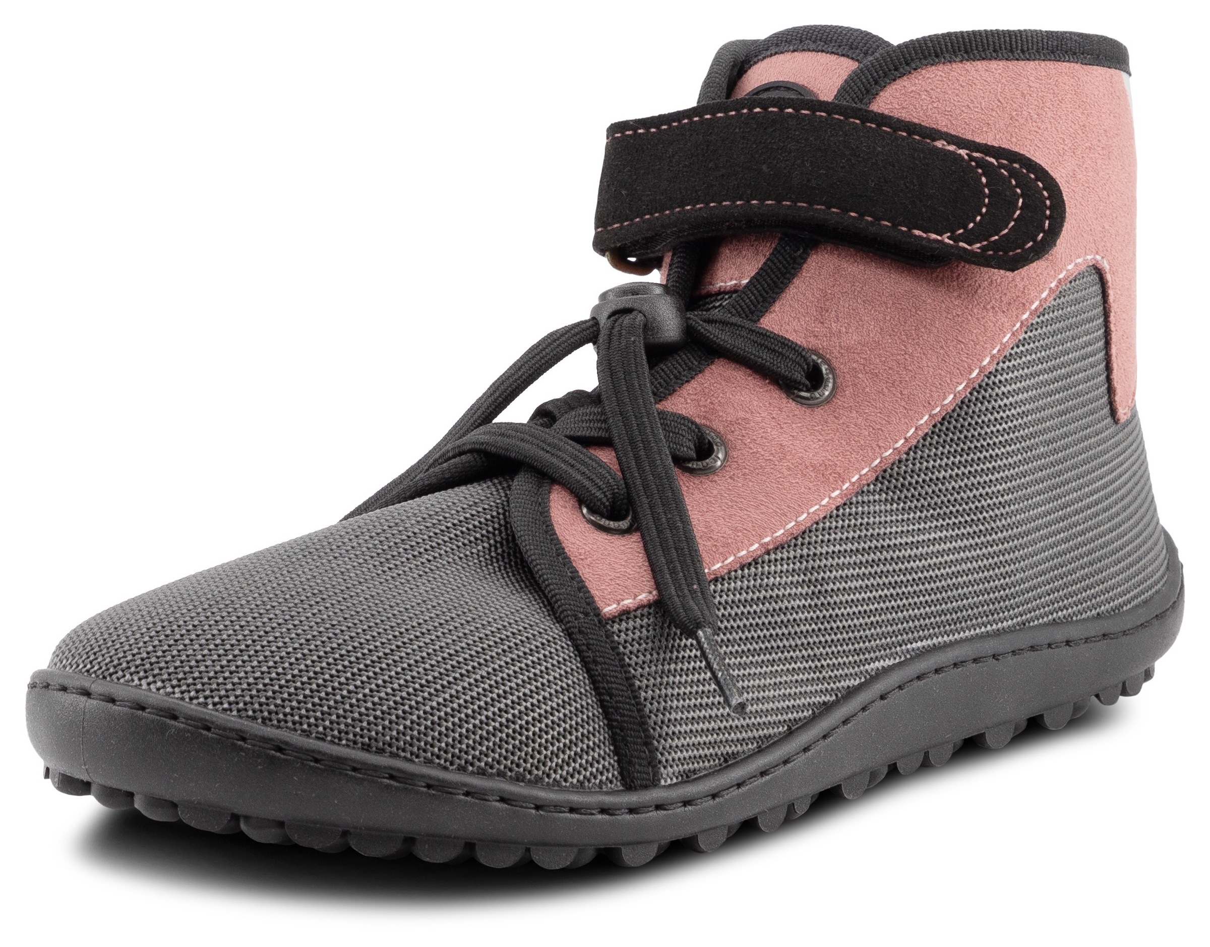 LEGUANO Jungen Barfußschuh "LEGUANITO SCIPPO", Gr. 32dunkelgrau, rosa, Textil, Schuhe, Schnürschuh, Klettschuh, Bequemschuh, für Maschinenwäsche