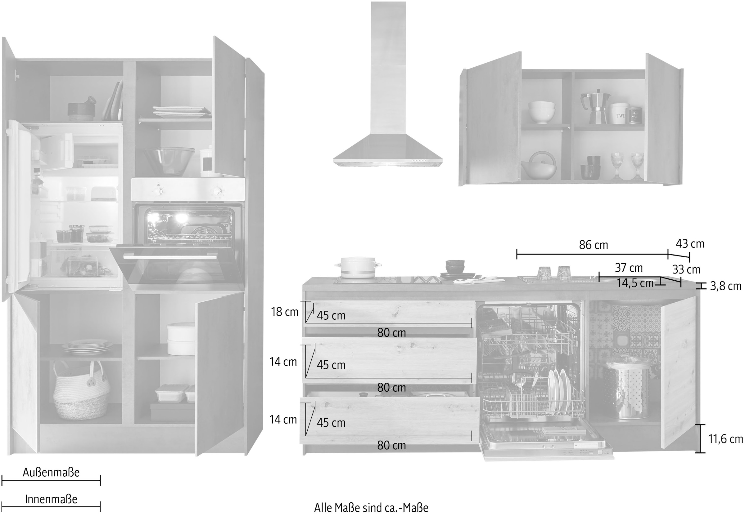 BASIC by Balculina Küchenzeile »Isis«, (Set), ohne E-Geräte, Breite 337 cm