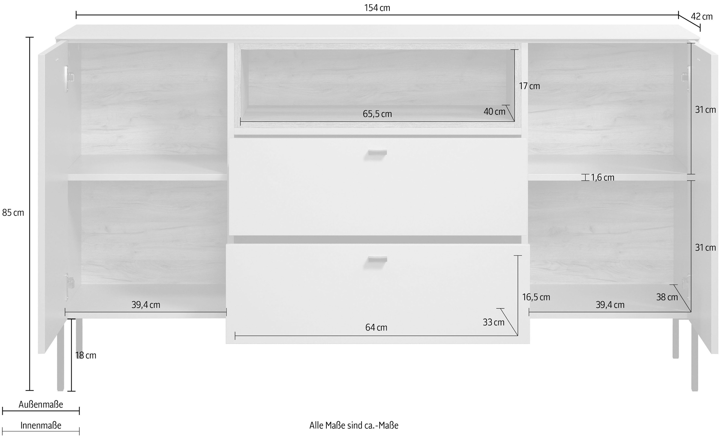 Home affaire Sideboard »San Pedro« 1 Stk. tlg. Kommode mit Softclose-Funktion - (B/T/H) 154/42/85 cm