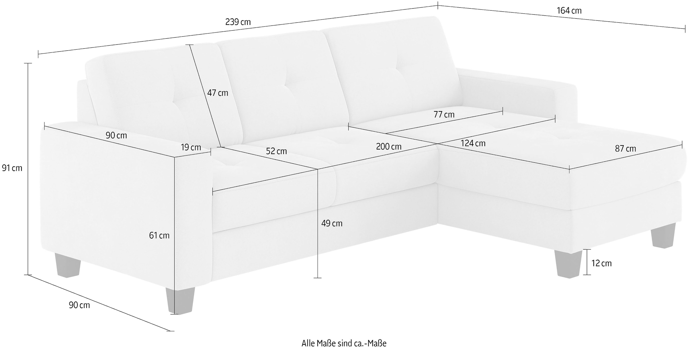 Places of Style Ecksofa »Varese L-Form«, Kreuznaht in beige