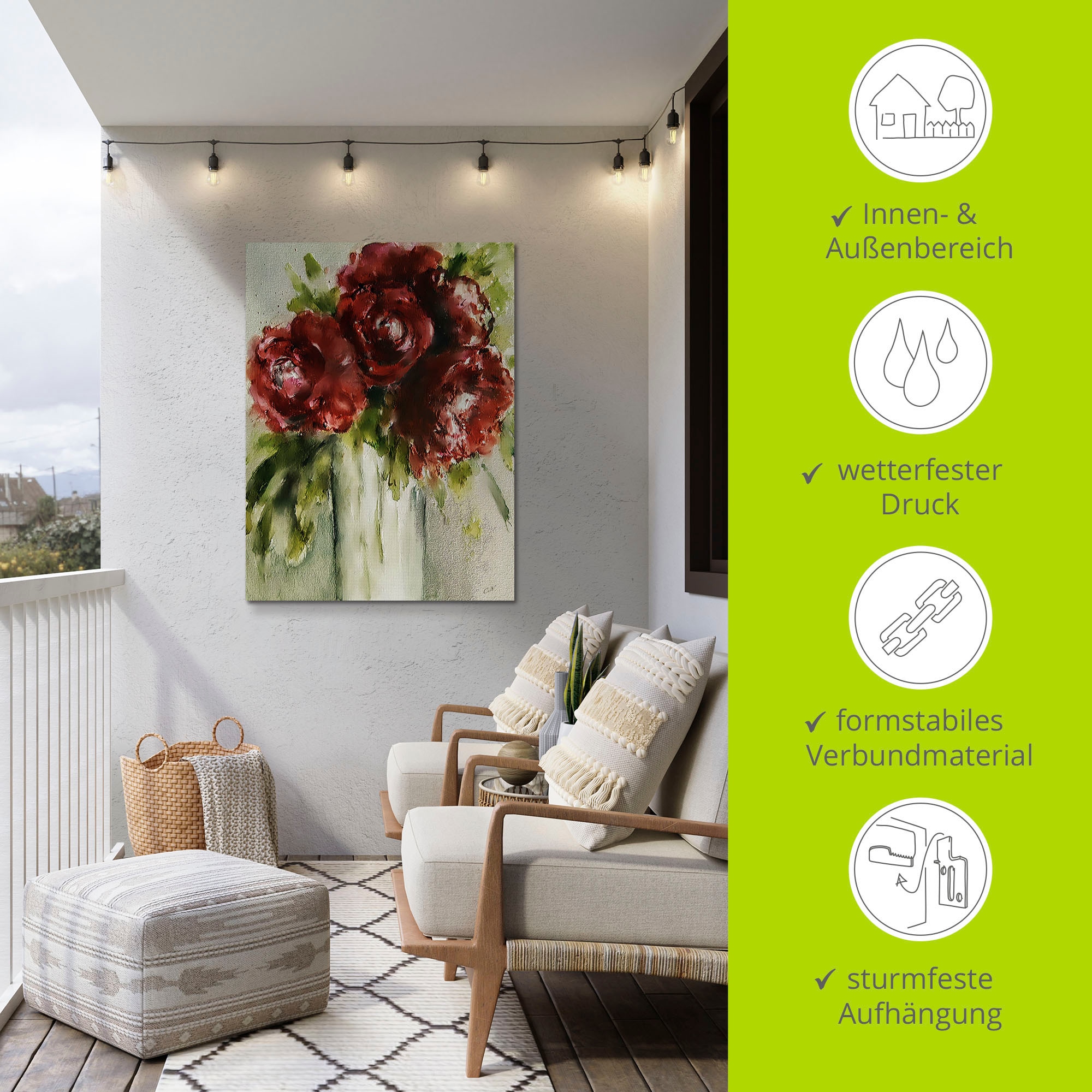 Artland Wandbild »Pfingstrosen in Vase«, Blumenbilder, (1 St.), als Alubild, Leinwandbild, Wandaufkleber oder Poster in versch. Größen