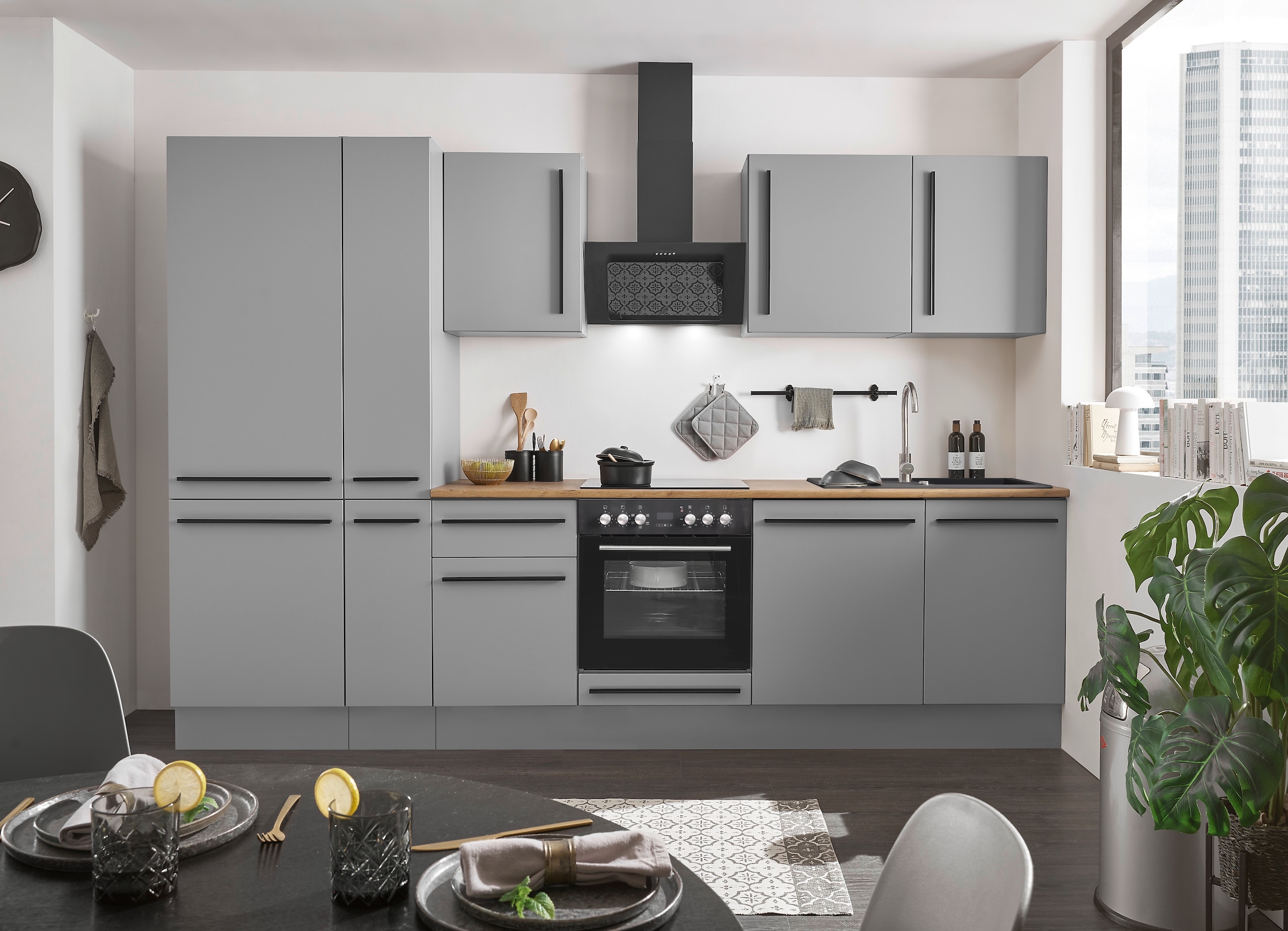 BASIC by Balculina Küchenzeile »Denver, Küche BxHxT 310 x 211 x 60«, Breite 310 cm, wahlweise mit E-Geräten und Induktion