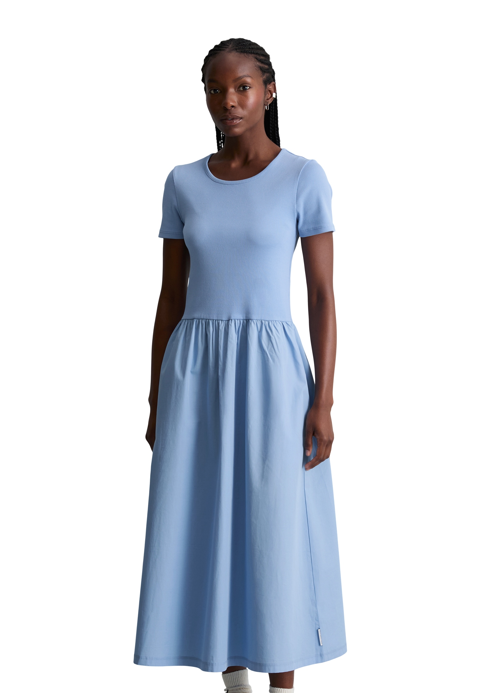 Marc OPolo DENIM Jerseykleid Seitennahttaschen flared mit Baumwoll-Popelinerock