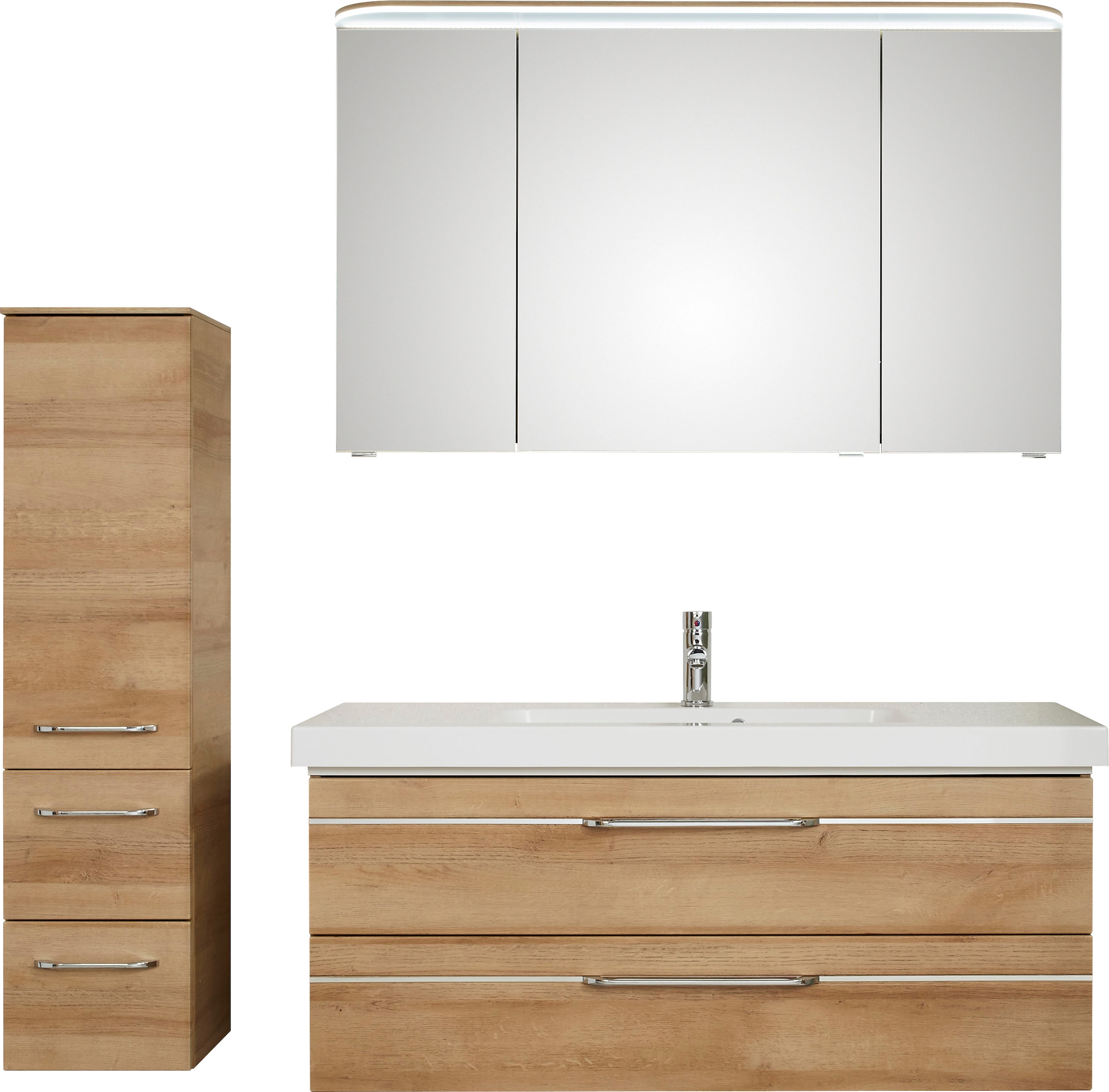 Saphir Badmöbel-Set "Balto Sprint 3-teilig, Mineralmarmor-Waschtisch mit LED-Spiegelschrank", (4 St.), Badezimmer Set mi