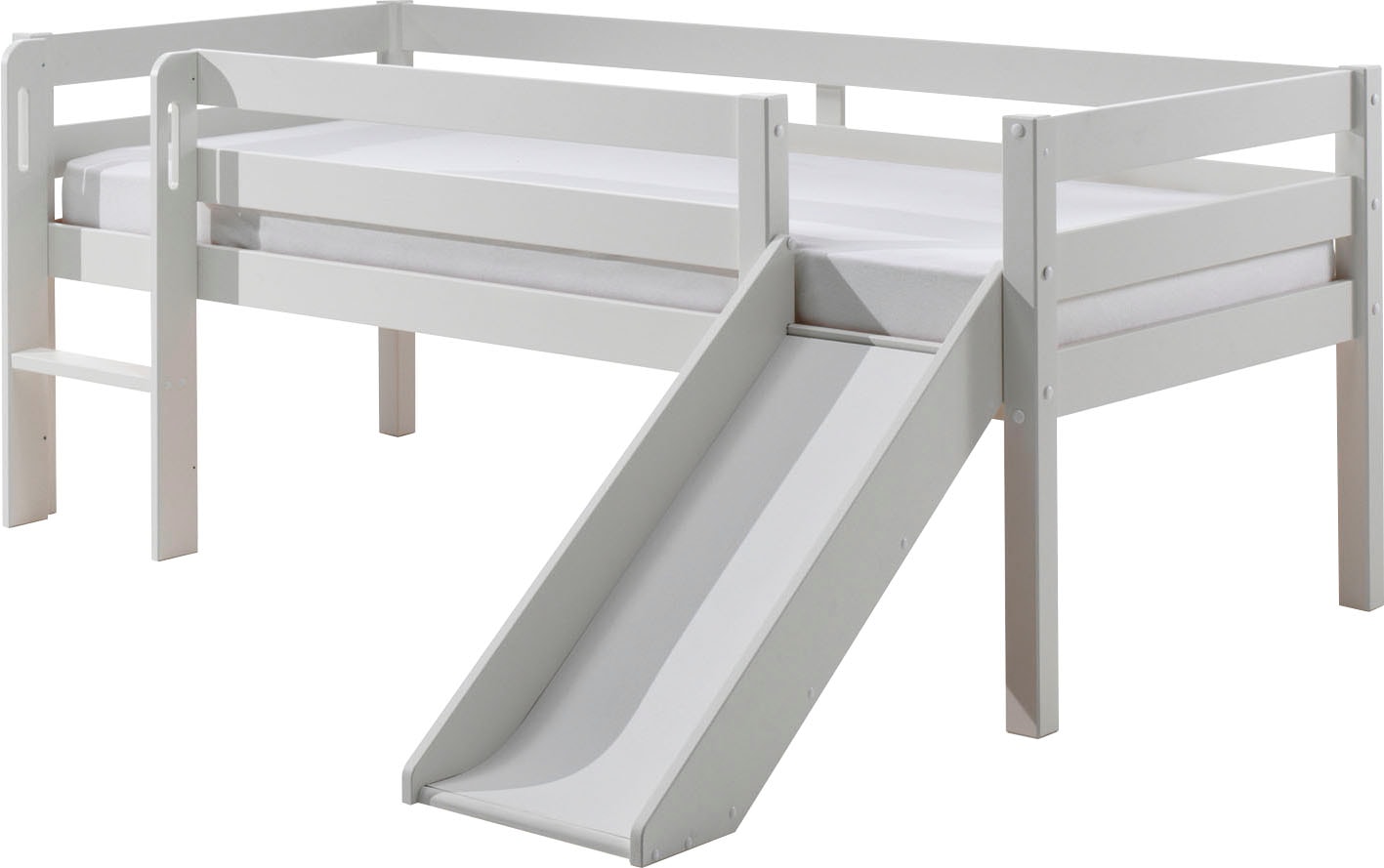 Vipack Spielbett »Pino, Kiefer massiv, Liegefläche 90/200, Made in Europe«, (inkl. Leiter, Absturzschutz, 2 Farben zur Auswahl), inkl. Rolllattenrost, wahlweise mit oder ohne Rutsche