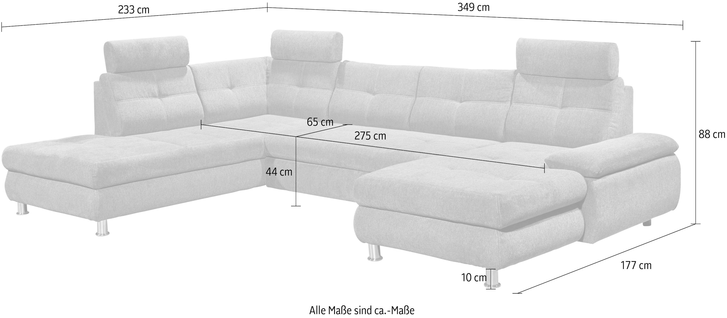 ED EXCITING DESIGN Wohnlandschaft »Alba U-Form«, mit Bettfunktion, Bettkasten, Kopfstützen, Armteilverstellung