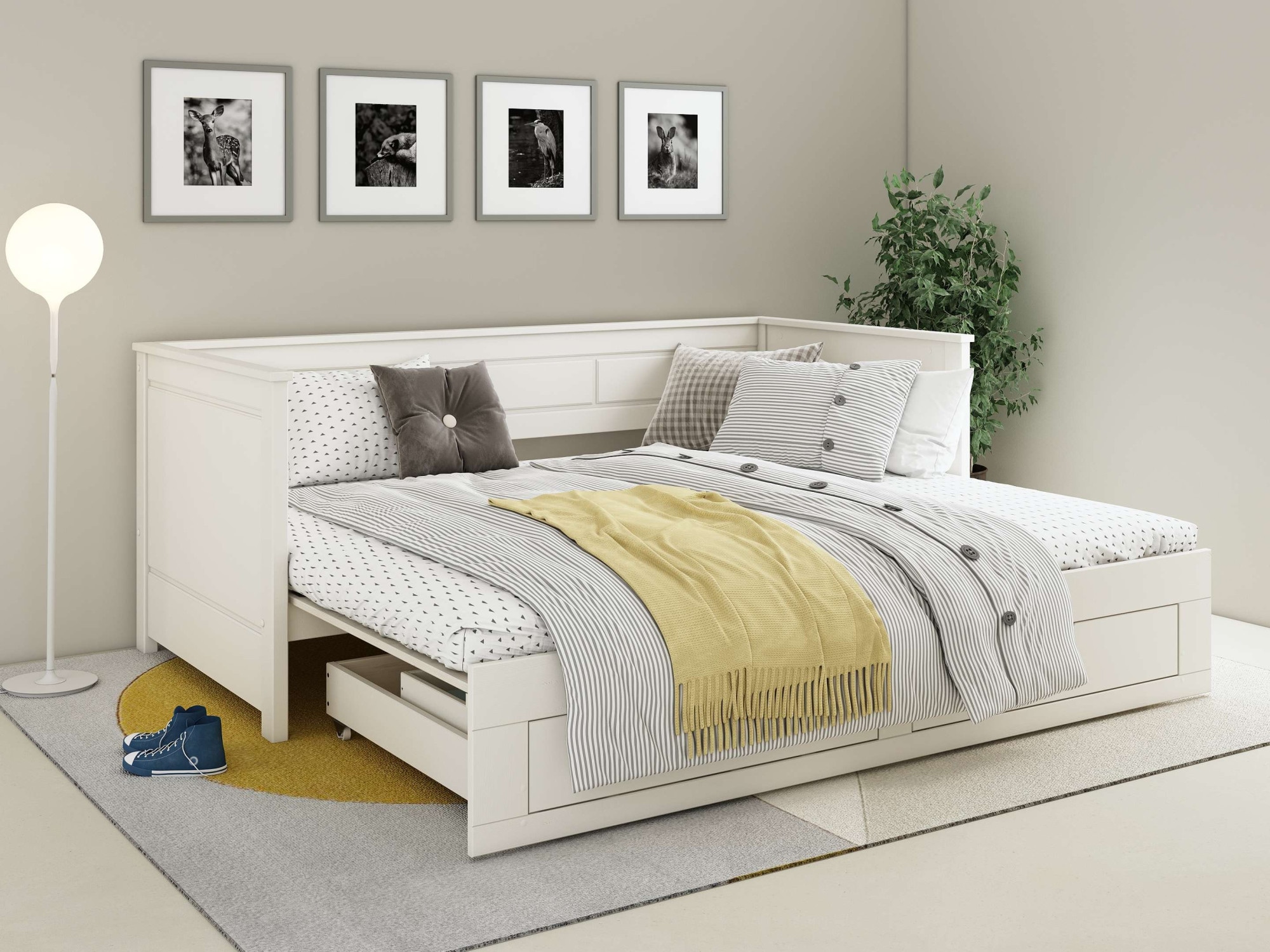 Home affaire Ausziehbett »Leorben, OTTOs Choice, Daybed, Jugendbett, Landhausstil, Massivholz«, (B/H/T ca. Liegefläche von 90cm auf 180cm ausziehbar 100x82x210cm), Liegefläche ausziehbar, 2 Schubladen, inkl. Lattenroste, Stauraumbett