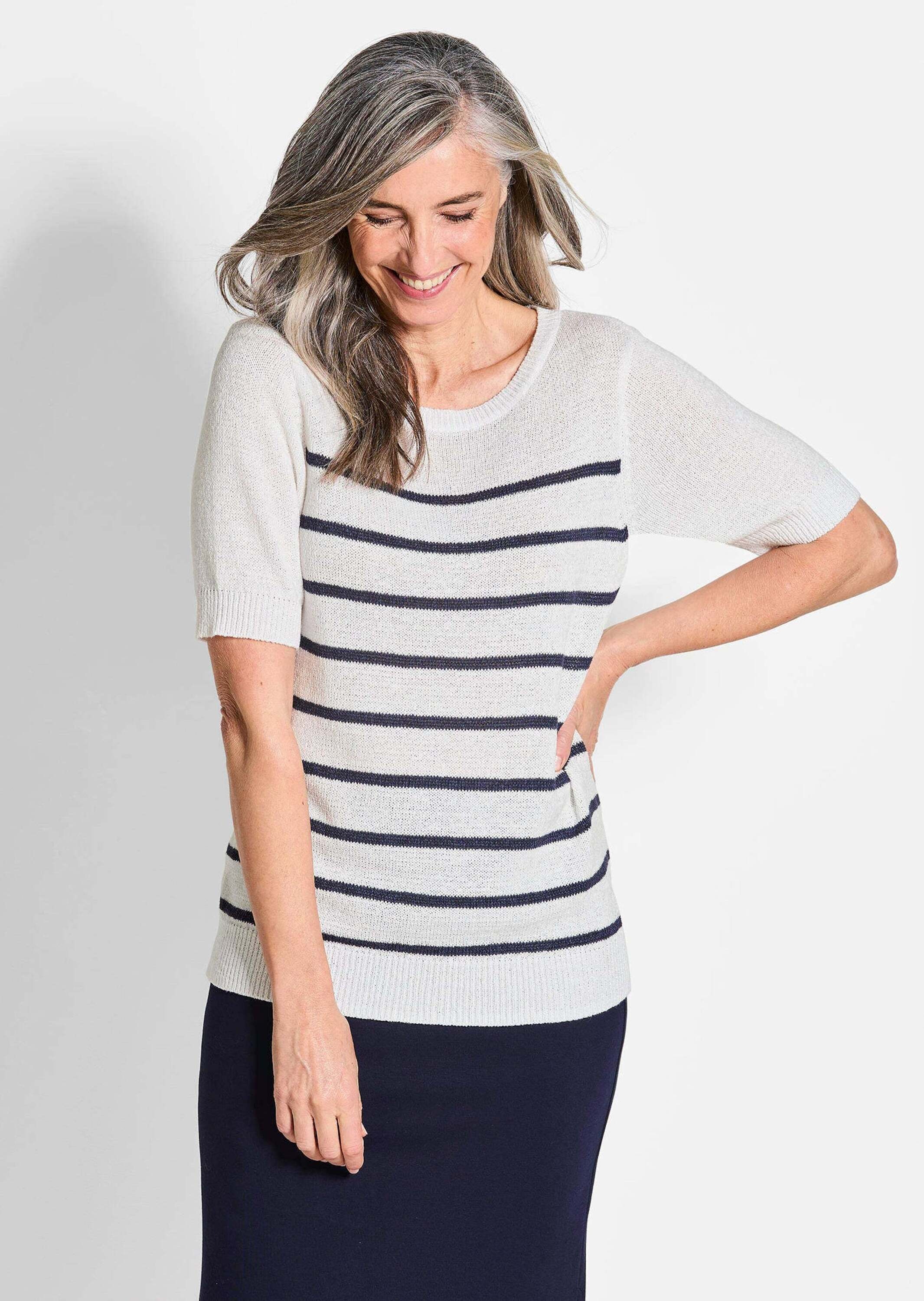 GOLDNER Rundhalspullover "Kurzgröße Maritimer Pullover, U-Boot-Ausschnitt" günstig online kaufen