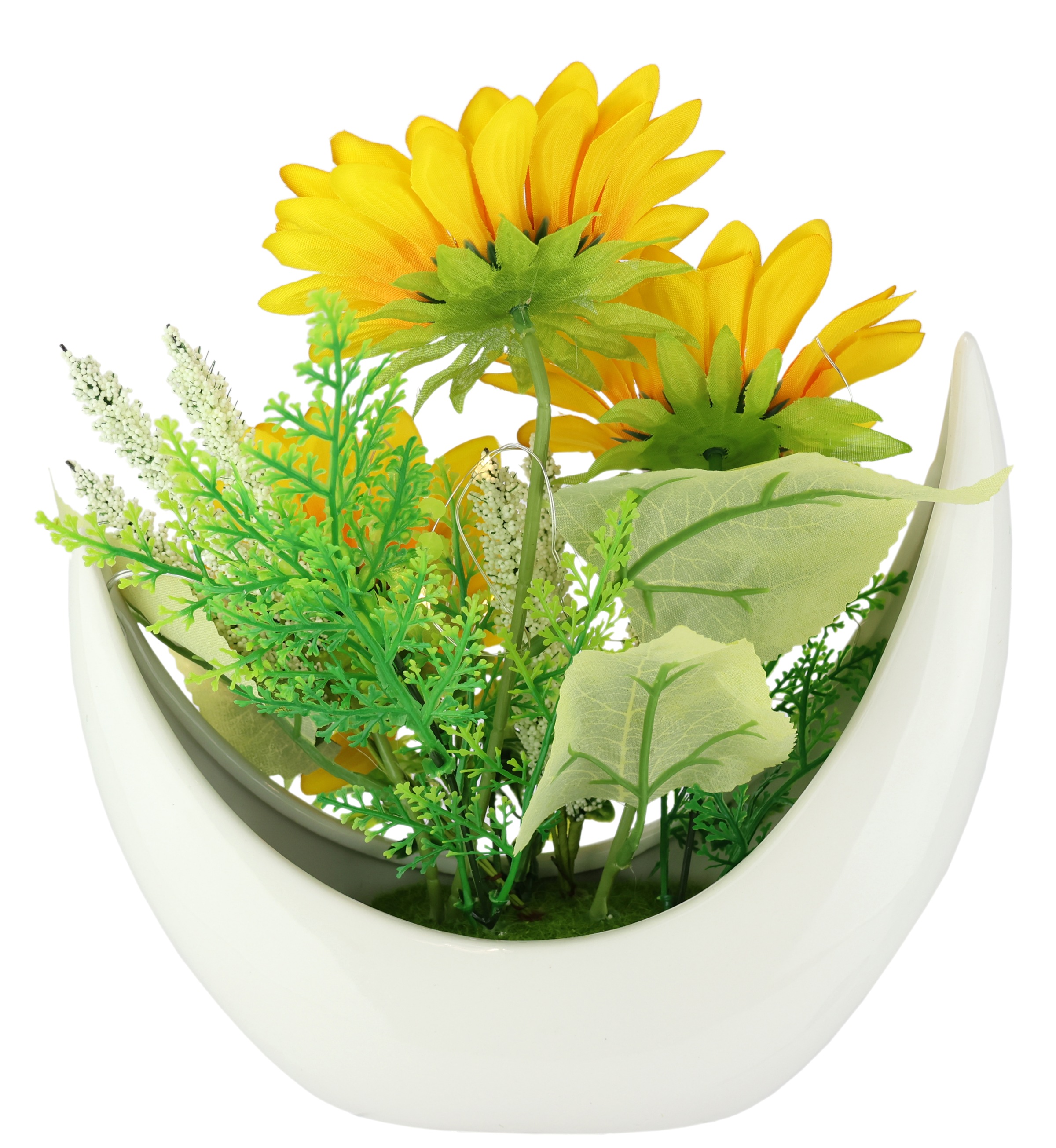 I.GE.A. Kunstblume "Arrangement Sonnenblumen", Mit LED-Licht in Schale Herb günstig online kaufen