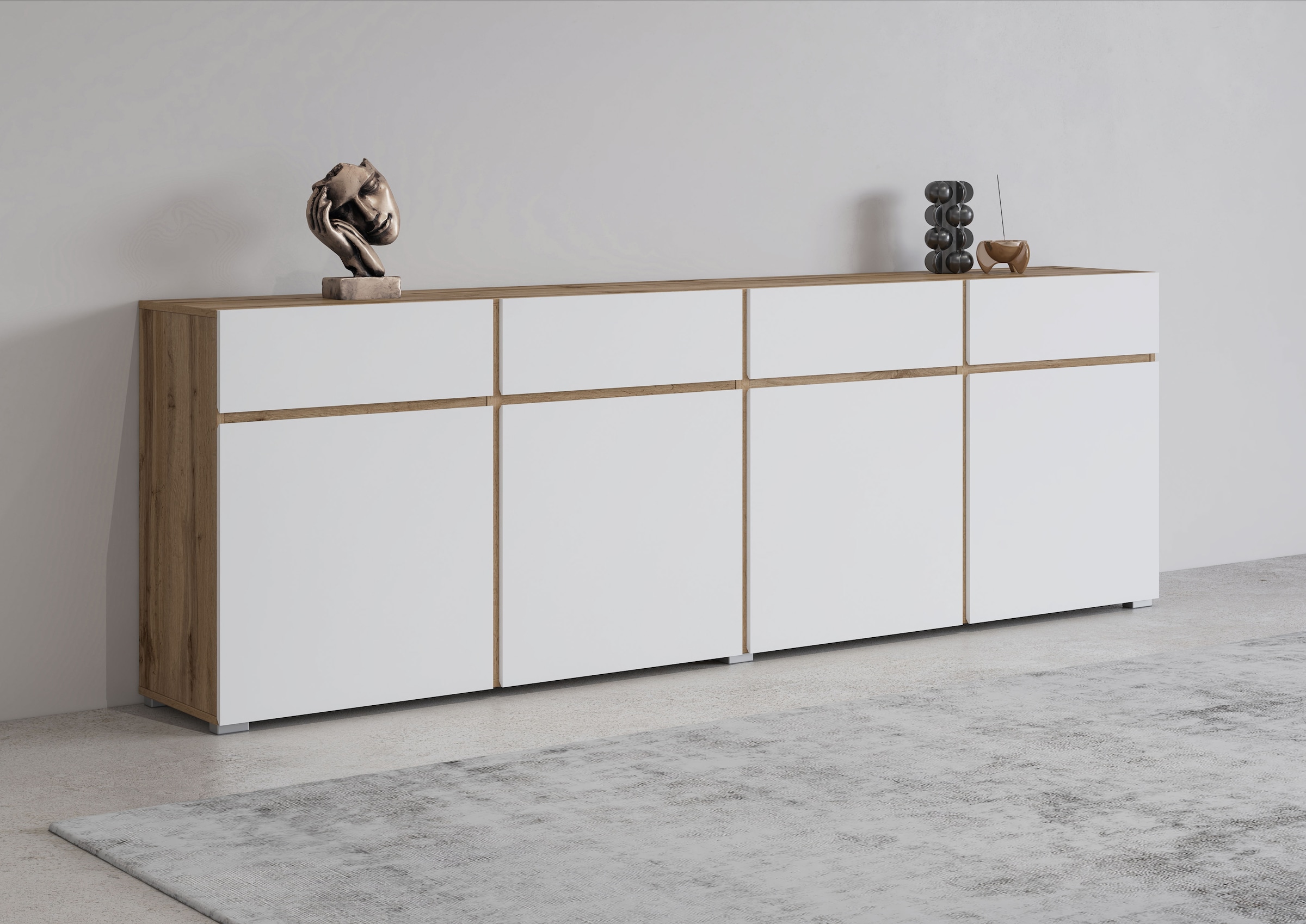 INOSIGN Sideboard "Cross,Breite 225 cm, moderne grifflose Kommode,4 Türen/4 günstig online kaufen