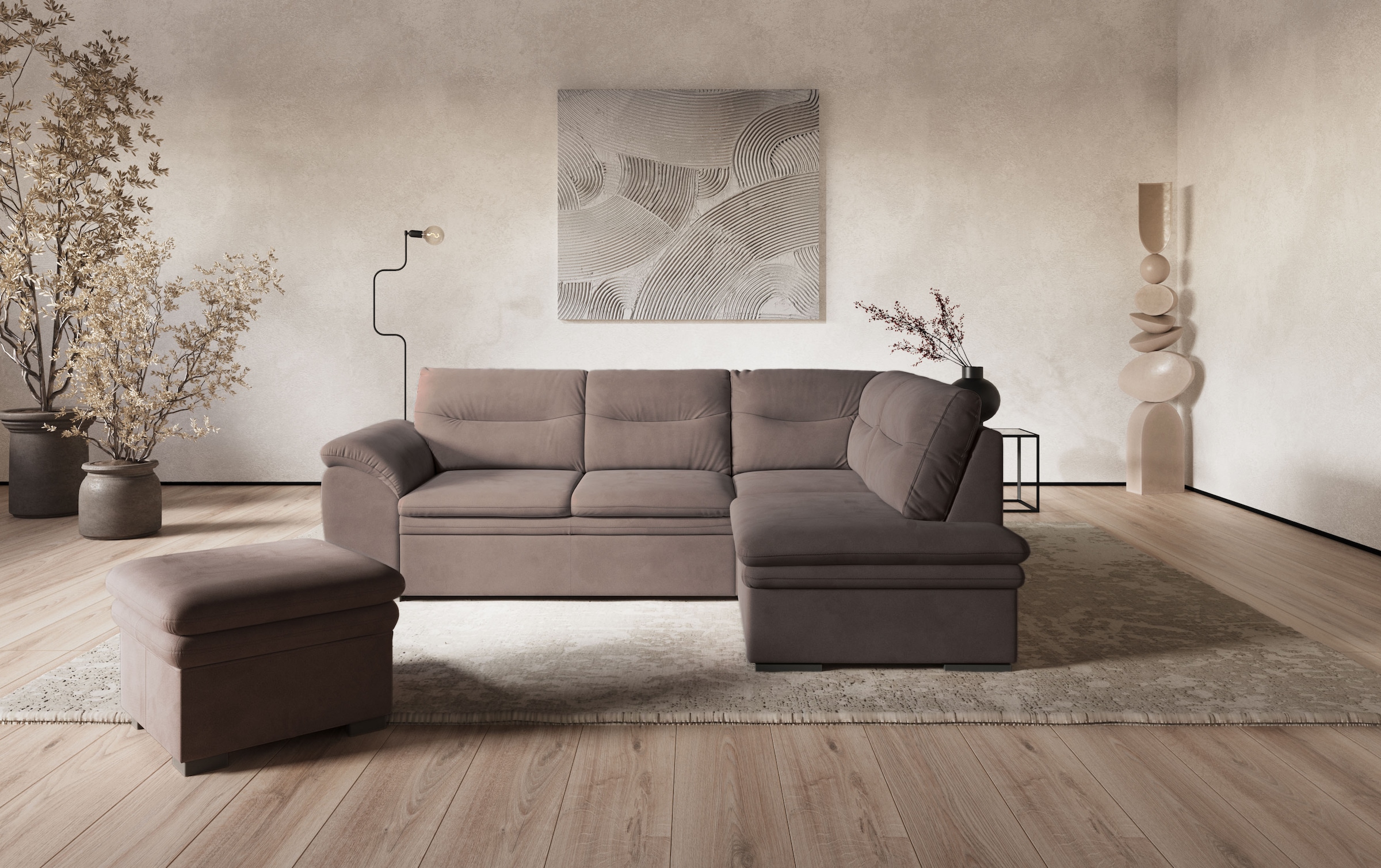 COTTA Ecksofa "Leandra L-Form" wahlweise mit Schlaffunktion & Bettkasten
