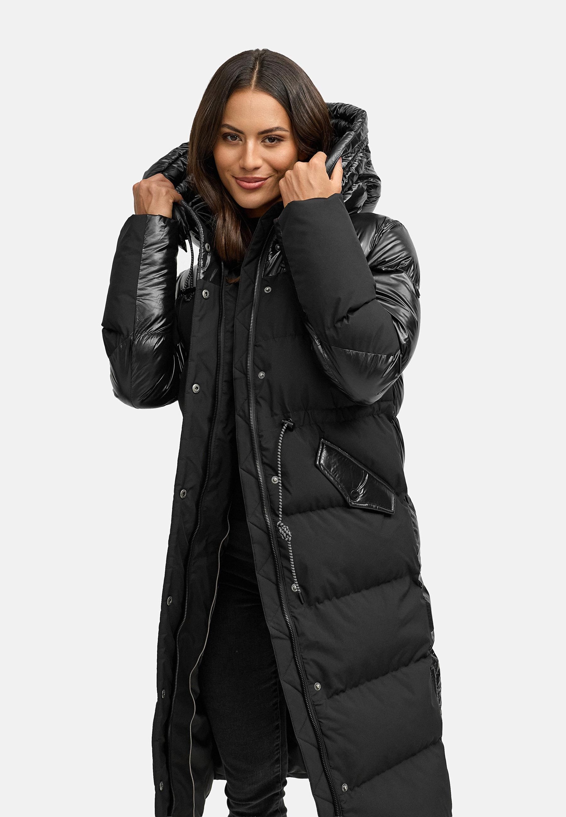 Navahoo Steppmantel »Knusperherz 14«, Langer gesteppter Damen Wintermantel mit Materialmix
