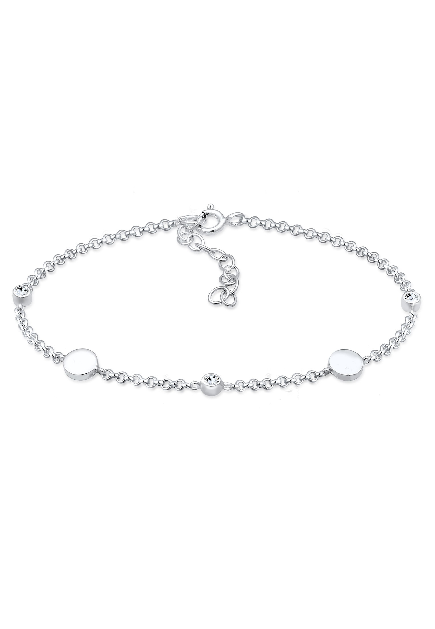 ELLI Damen Armkette "Armband Plättchen Rund 925 Sterling Silber, mit Kristallen von Swarovski", Silber 925 (Sterlingsilber), silber, Silber 925