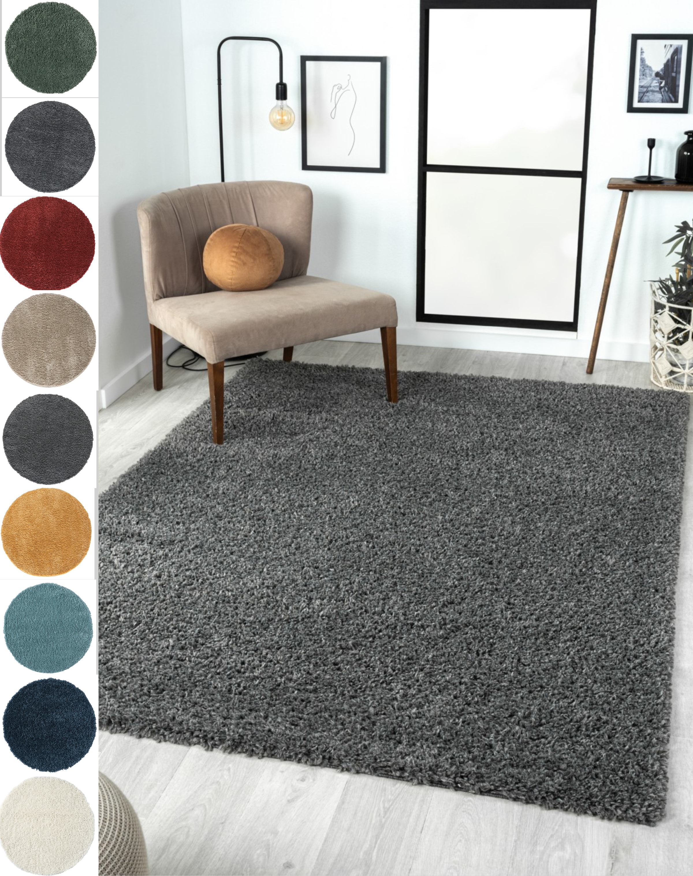 Hochflor-Teppich "My Shaggy", grau, B:100cm H:37mm L:150cm, Polypropylen (PP), MYFLAIR MÖBEL & ACCESSOIRES, Teppiche, Shaggy, Uni-Farben, leicht glänzend, Microfaser, extra flauschig
