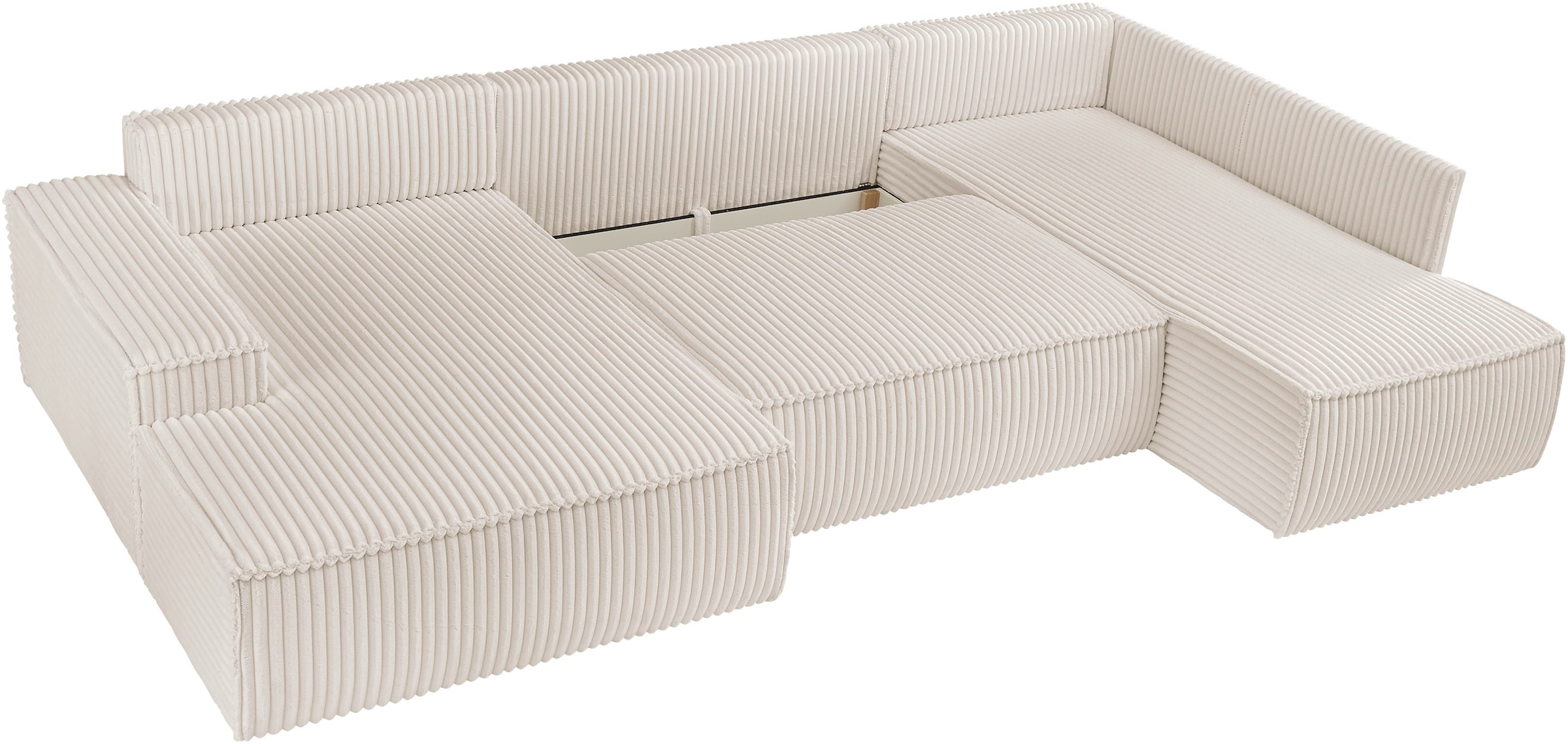andas Wohnlandschaft »FINNLEY U-Form XXL 329 cm, Schlafsofa, Schlaffunktion m. Bettkasten«, (194/139 cm), Bouclé, Struktur und Cord
