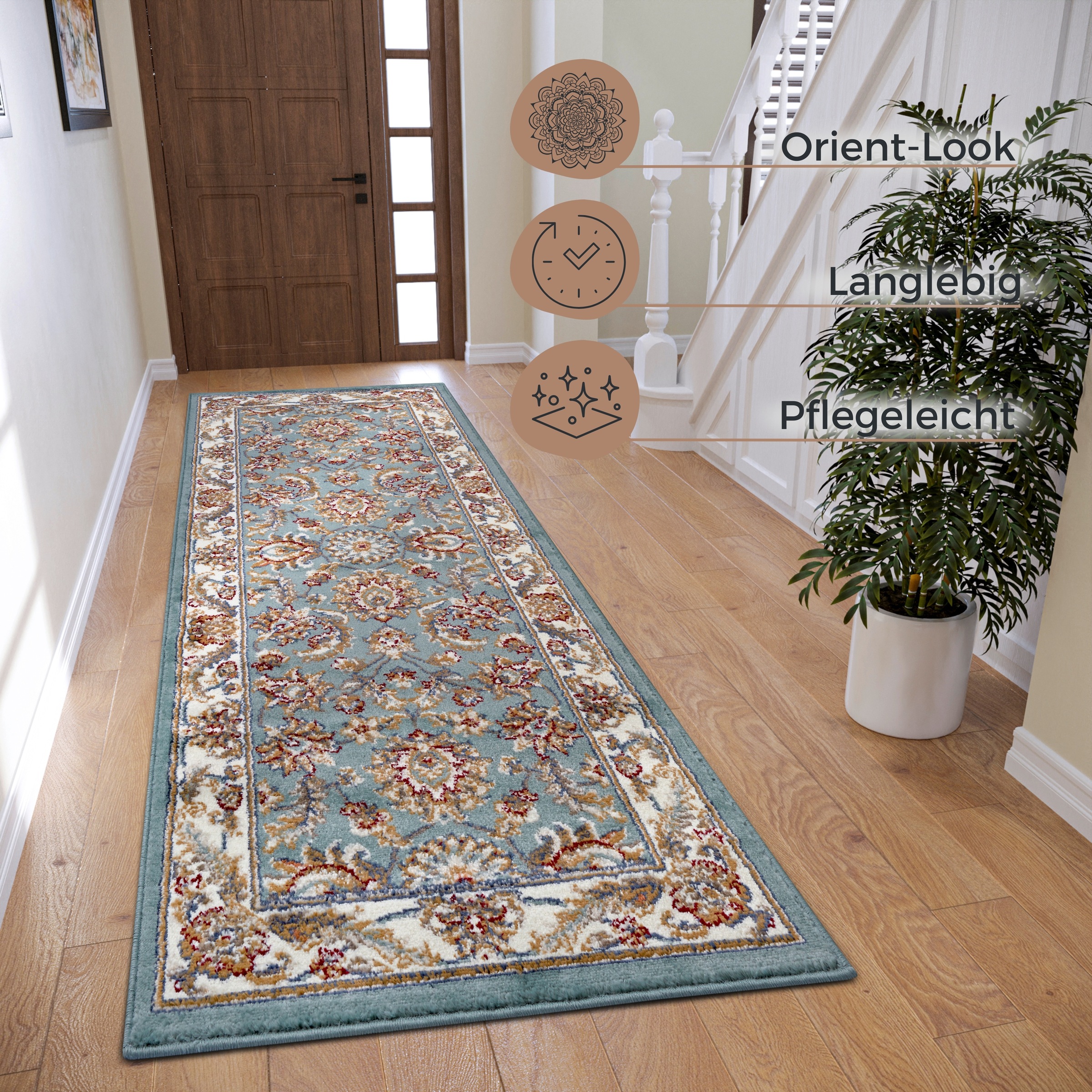 Teppich HANSE HOME "Reni", grün (mint,creme), B:80cm H:8mm L:240cm, Jute, Polyester, Polypropylen (PP), Teppiche, Teppich, Läufer, Orientalisch, Kurzflor, Wohnzimmer, Schlafzimmer, Esszimmer 2
