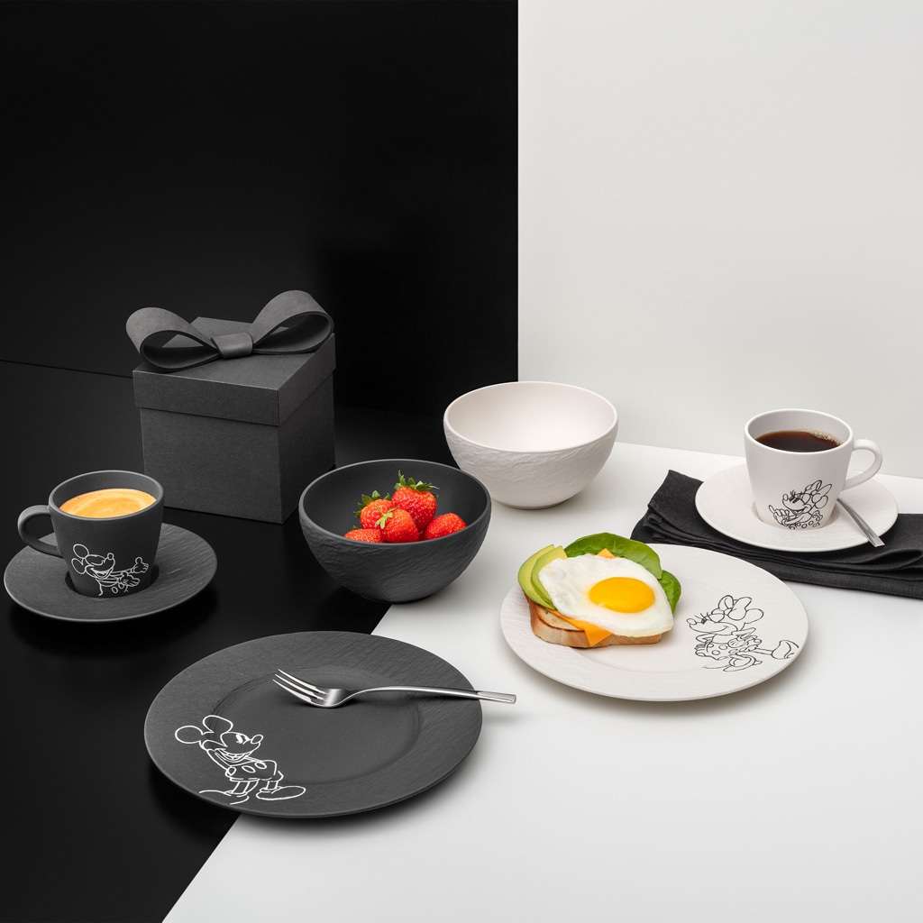 Villeroy & Boch Geschirr-Set »Frühstücks-Set Manufacture Rock - Mickey Mouse 8er Set schwarz-weiß« Spülmaschinenfest, Mikrowellensicher