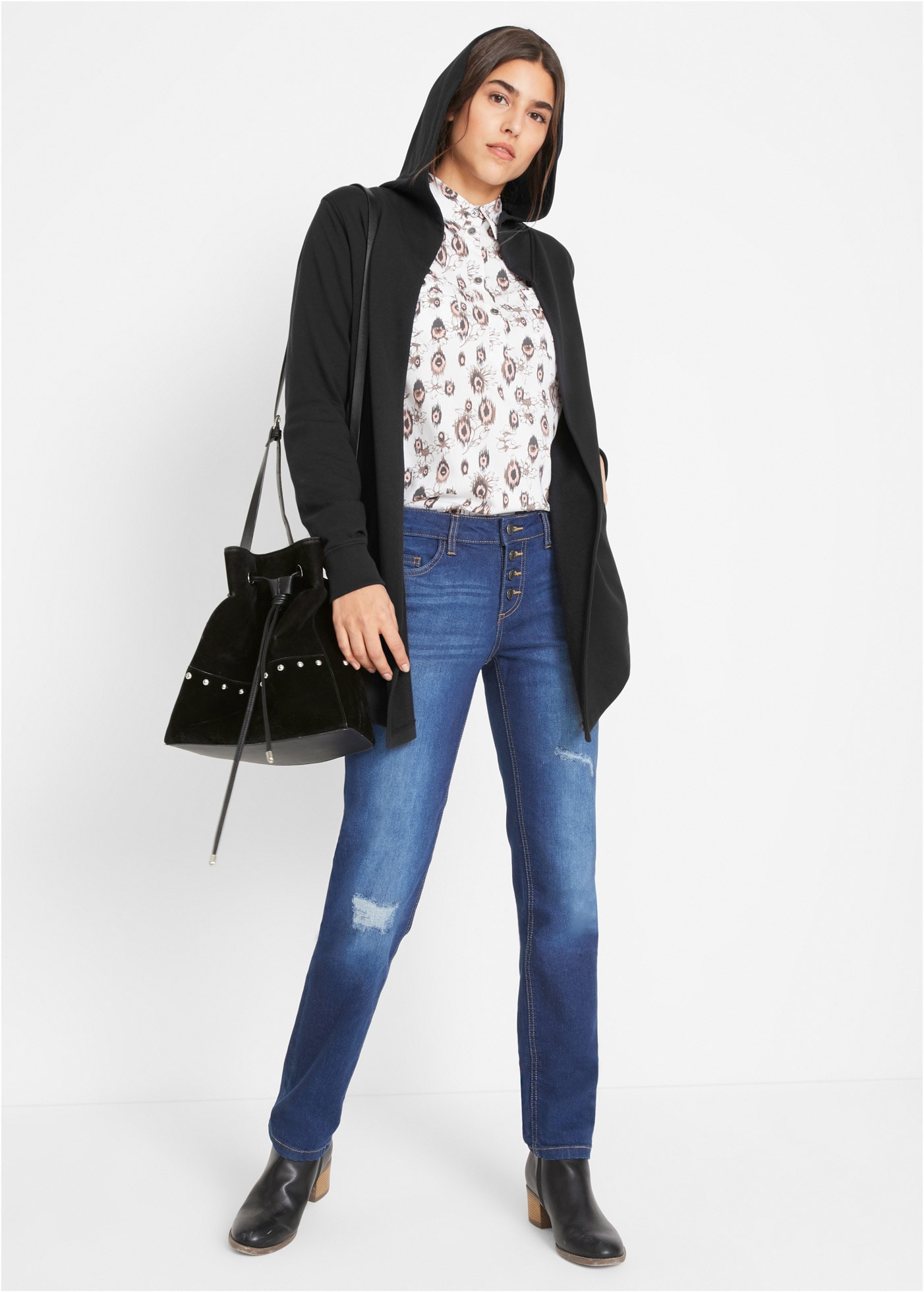 bonprix Sweatjacke ohne Verschluss, mit Kapuze und Eingrifftaschen