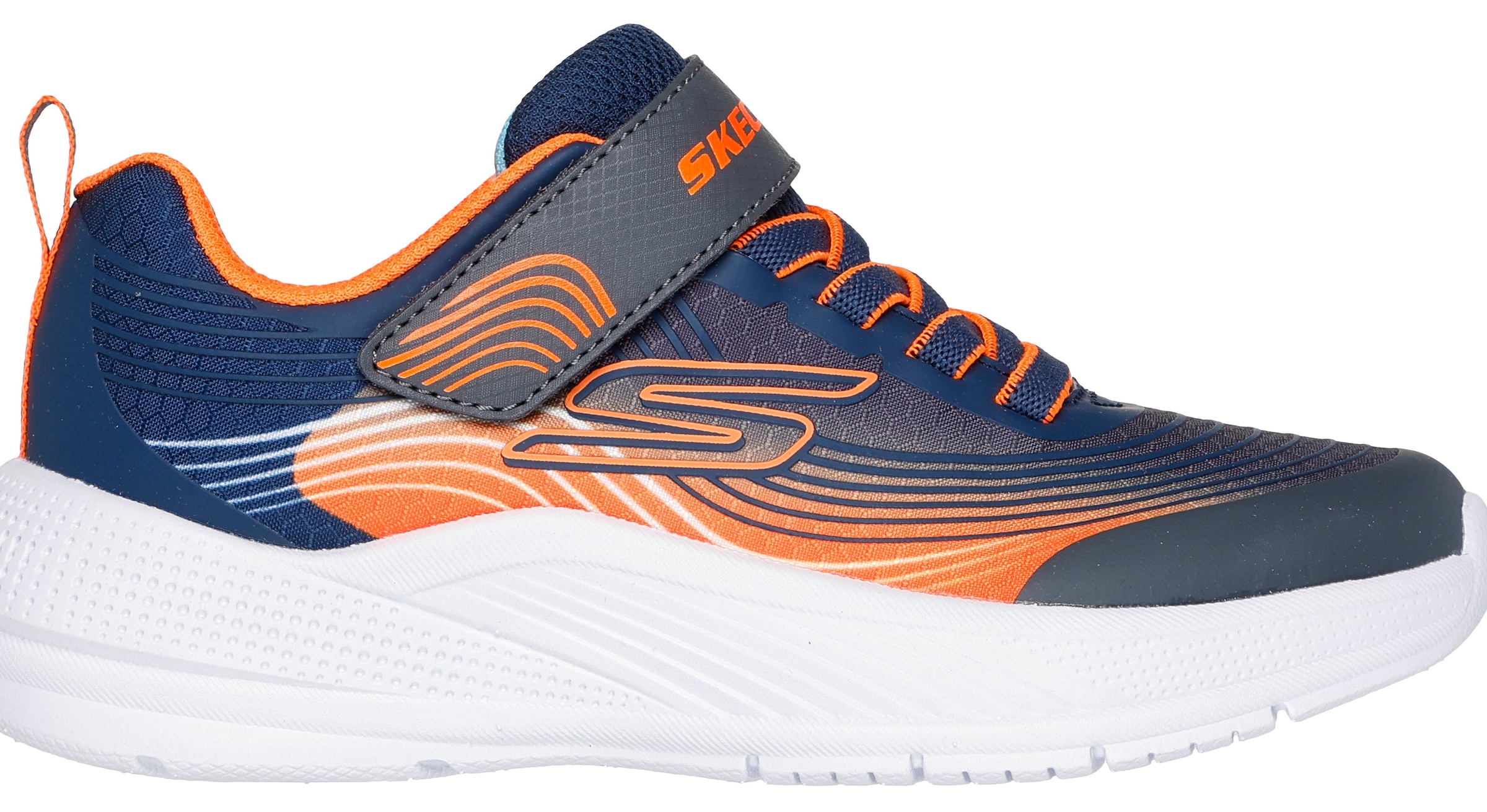 Sneaker SKECHERS "MICROSPEC ADVANCE", Mädchen, Gr. 32, blau (navy, orange), Lederimitat, Textil, Schuhe Sneaker, Klettschuh in cooler Farbkombination, Größenschablone zum Download 3