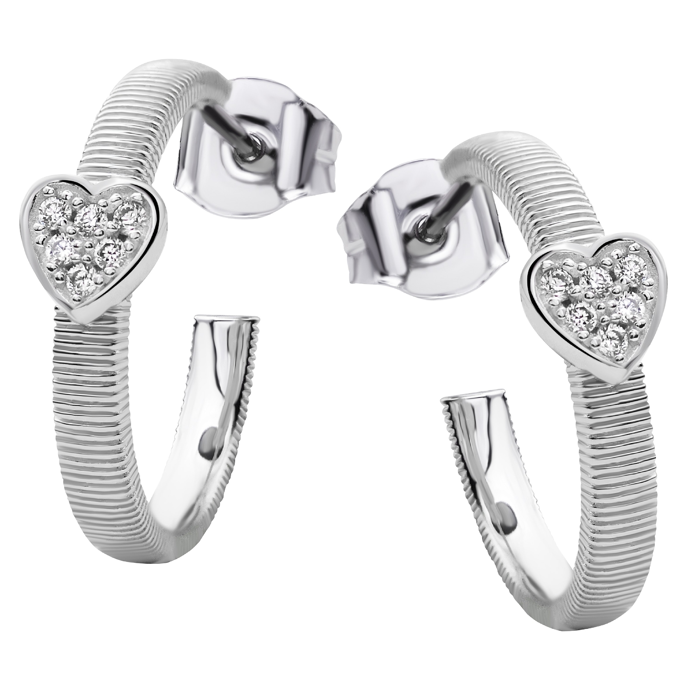 Paar Creolen FIRETTI "Schmuck Geschenk Silber 925 Ohrschmuck Ohrringe Herz", silberfarben, kristallweiß, kristallweiß, Ohrringe, Damen, 20mm, Silber 925 (Sterlingsilber), mit Zirkonia (synth.)