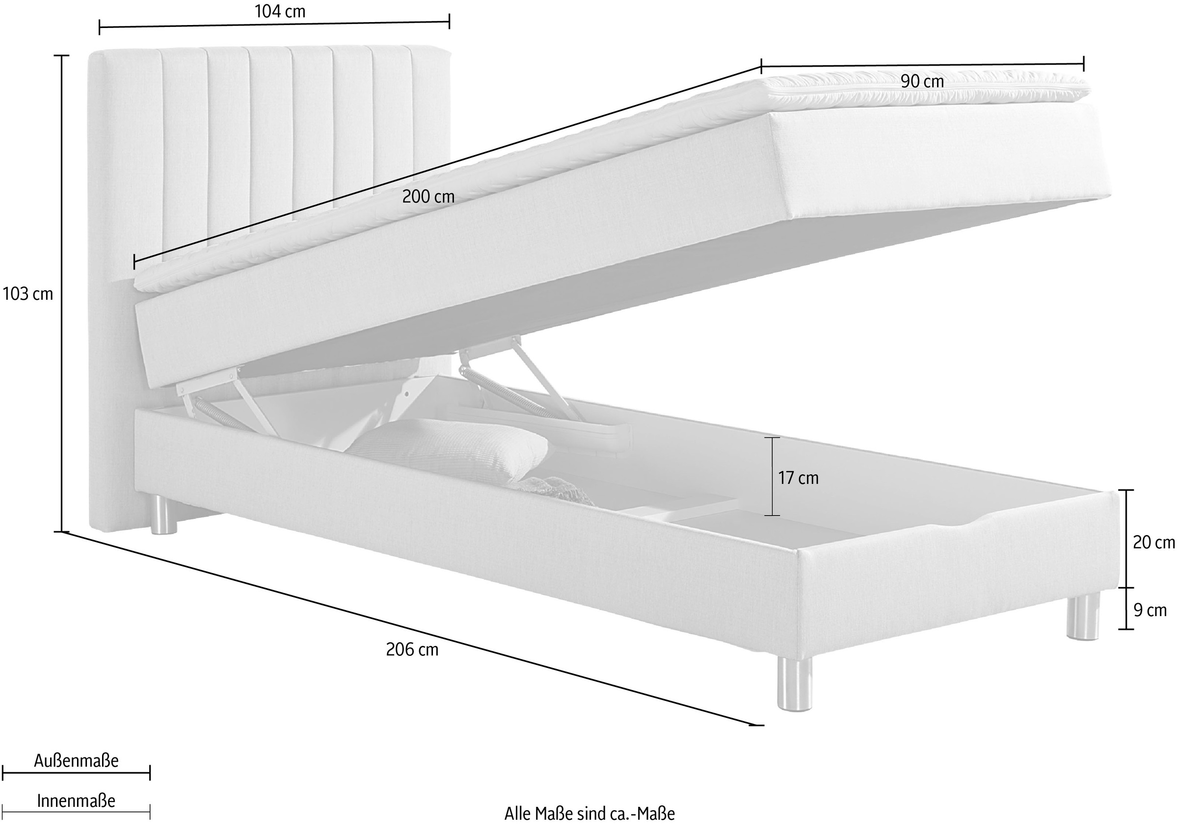 Maintal Boxbett, mit Bettkasten und Kaltschaum-Topper