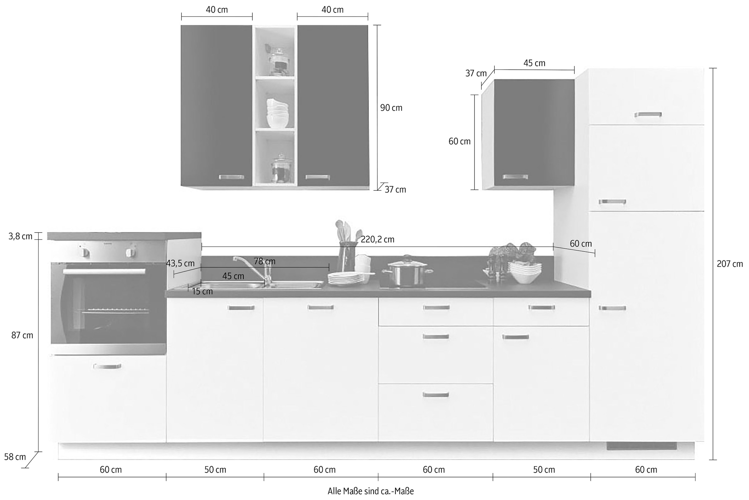 KOCHSTATION Küchenzeile »"KS-Bari", wahlw. mit E-Geräten & Geschirrspüler«, Soft-Close-Funktion und Vollauszügen, vormontiert, Breite 340 cm