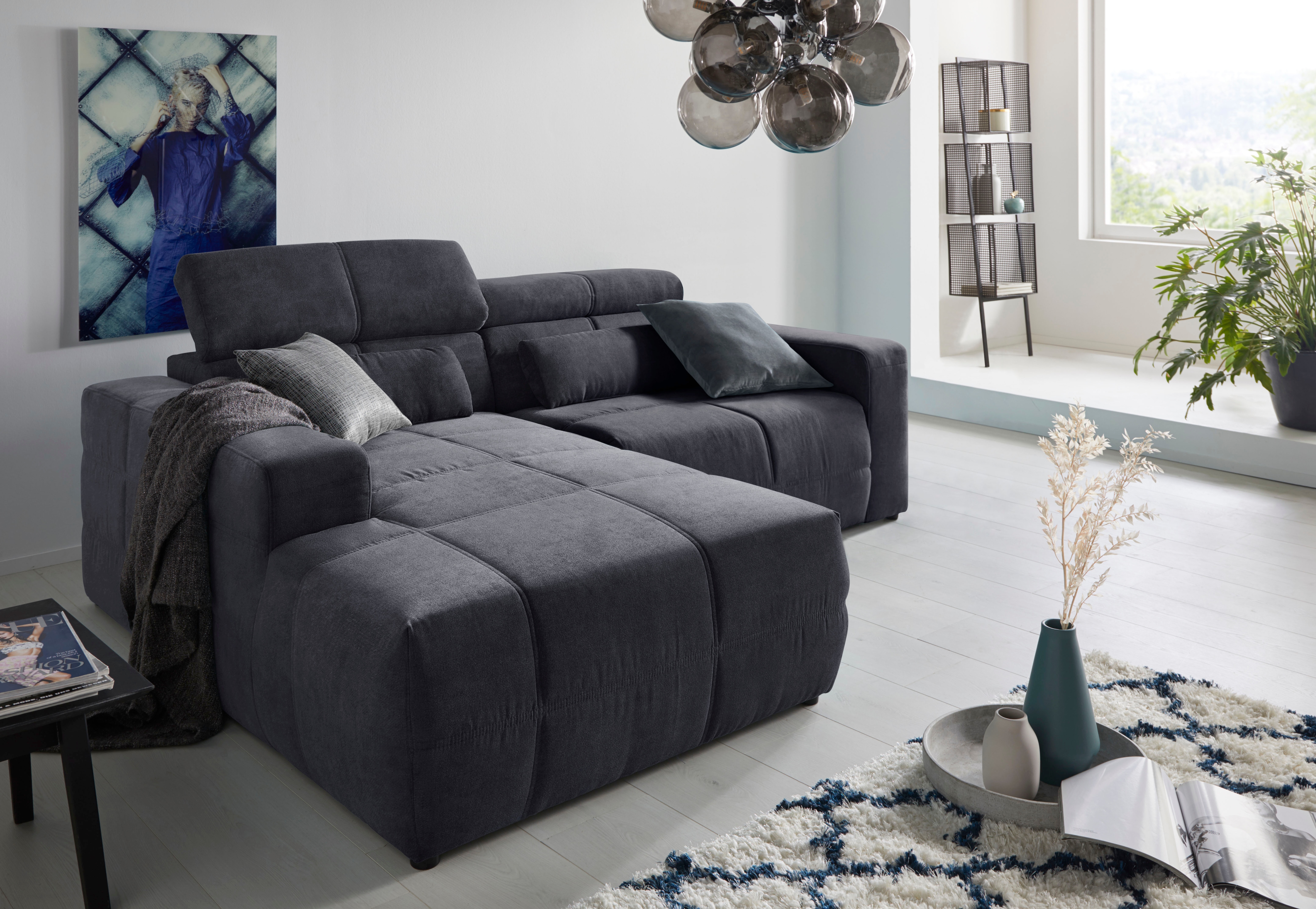 DOMO collection Ecksofa "BRANDON inkl. Kopfteilverstellung, 214x100x80 cm, L-Form" Mit Kopfteilverstellung, auch in Leder und Cord, L-Form
