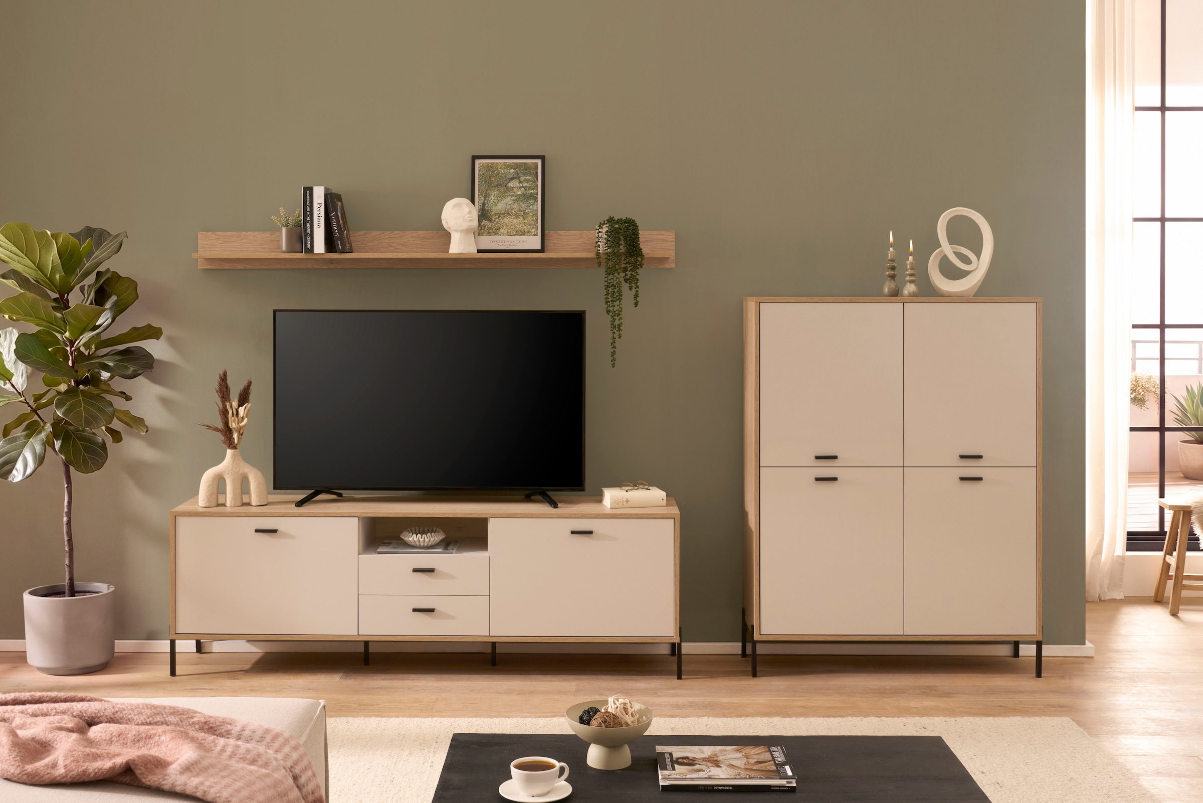 Home affaire Wohnwand »Fredericia, moderne Anbauwand, Komplettset in Kaschmir« Set, 3 Stk. tlg.