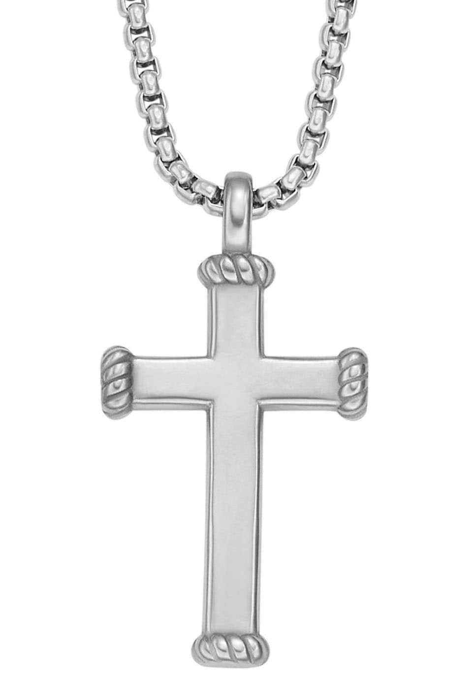 Kette mit Anhänger FOSSIL "Schmuck Geschenk Edelstahl Halskette JEWELRY Kreuz", silber (edelstahlfarben), Halsketten, Damen, Edelstahl, L: 56,5 B: 2mm, B:2mm 2