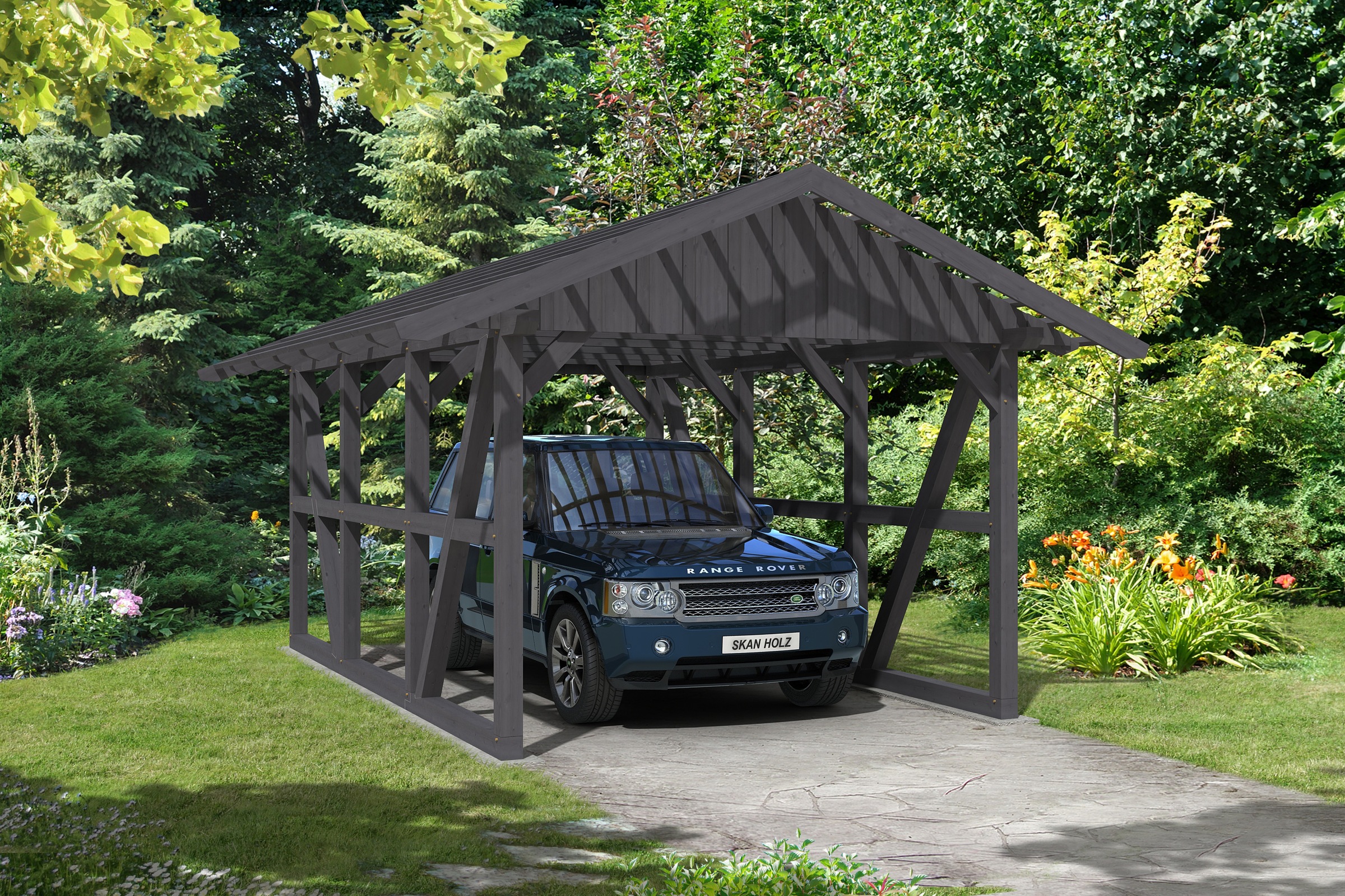 Skanholz Einzelcarport »Schwarzwald«, 300 cm, Schiefergrau, mit Dachlattung