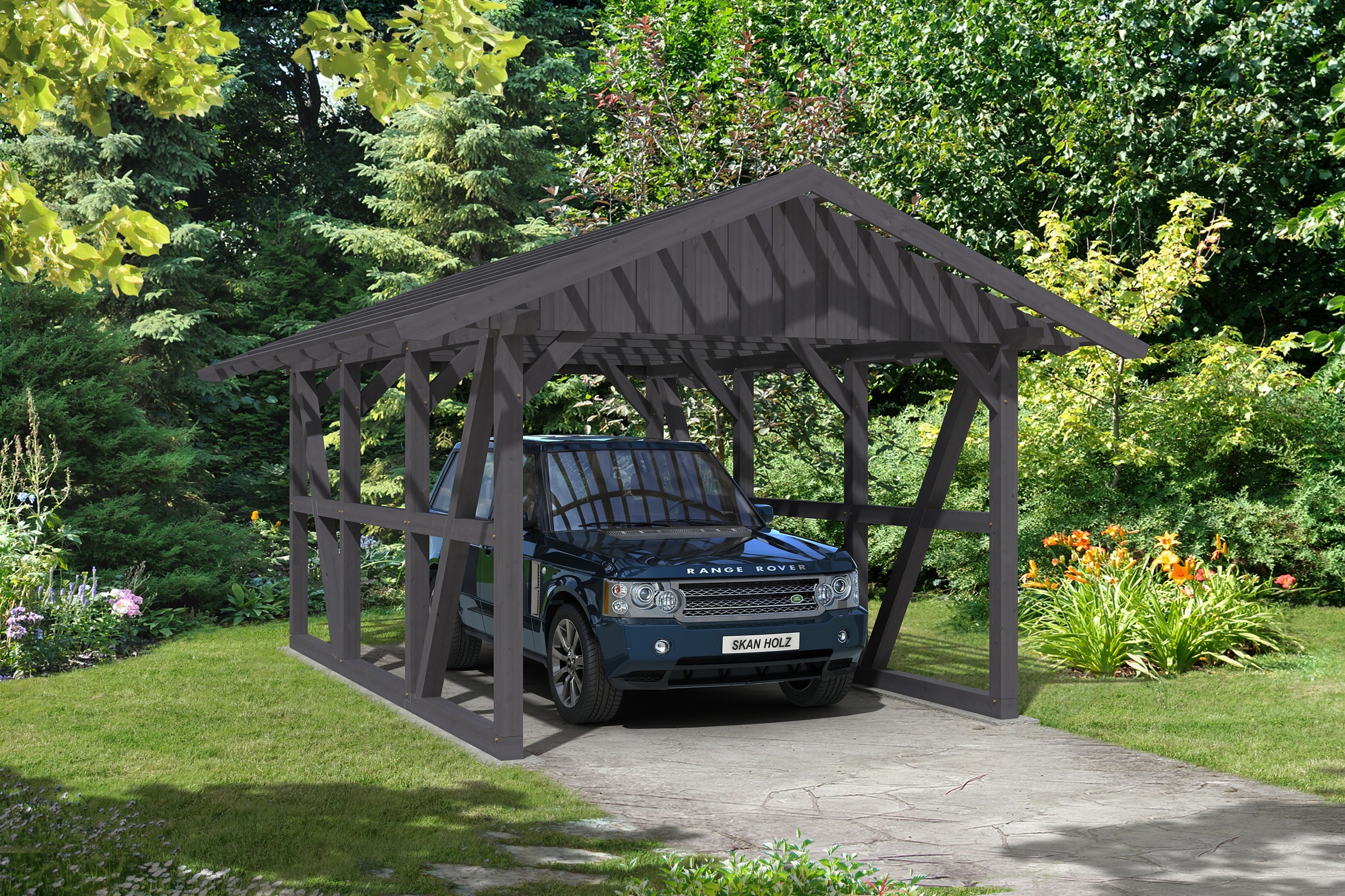 Skanholz Einzelcarport »Schwarzwald«, KVH, Fichte, 300 cm, Schiefergrau, 424x600cm, mit Dachlattung