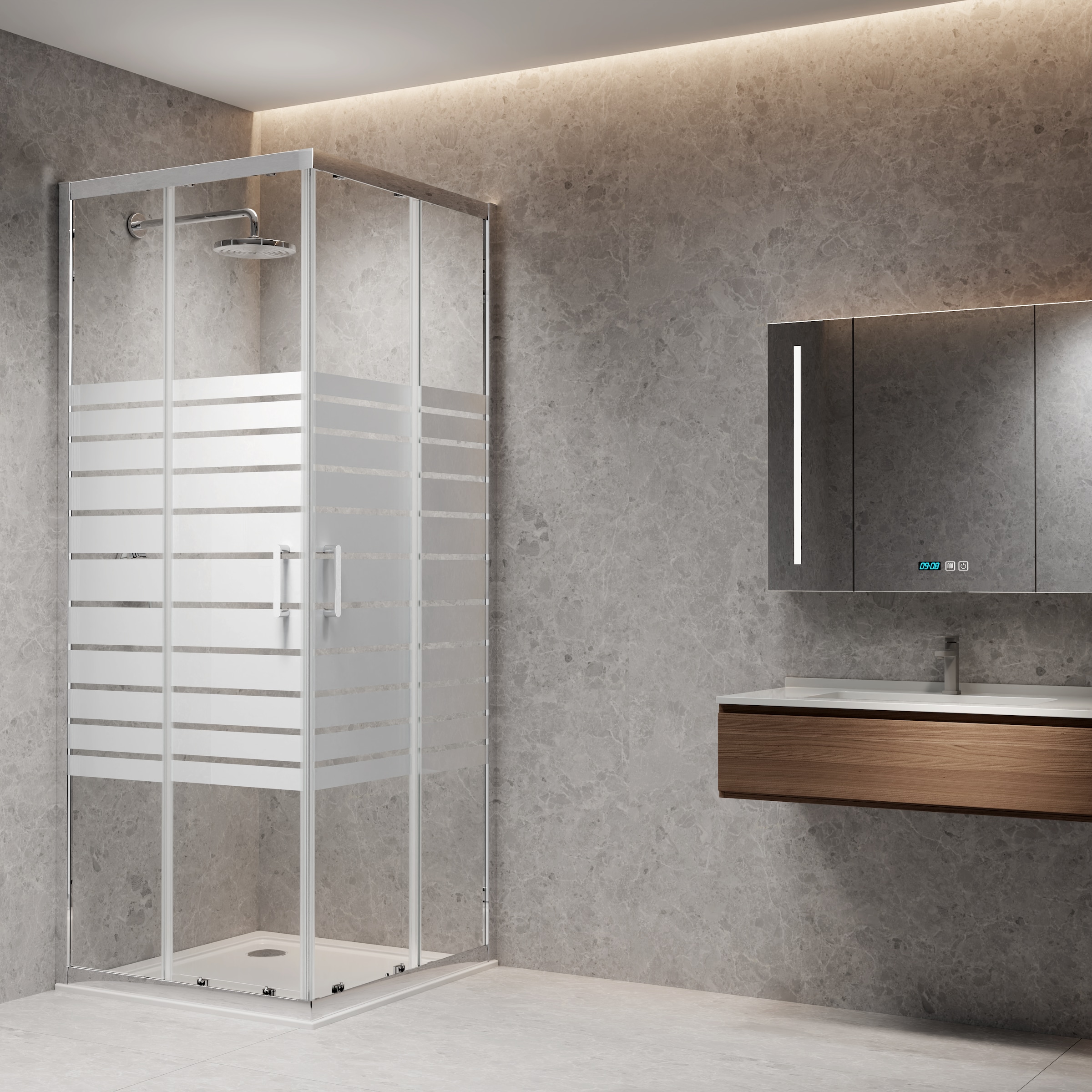 welltime Eckdusche »New Trento mit Streifendekor« Extrahohe 195cm, 6mm ESG, verbessertes Rollensystem, Streifendekor