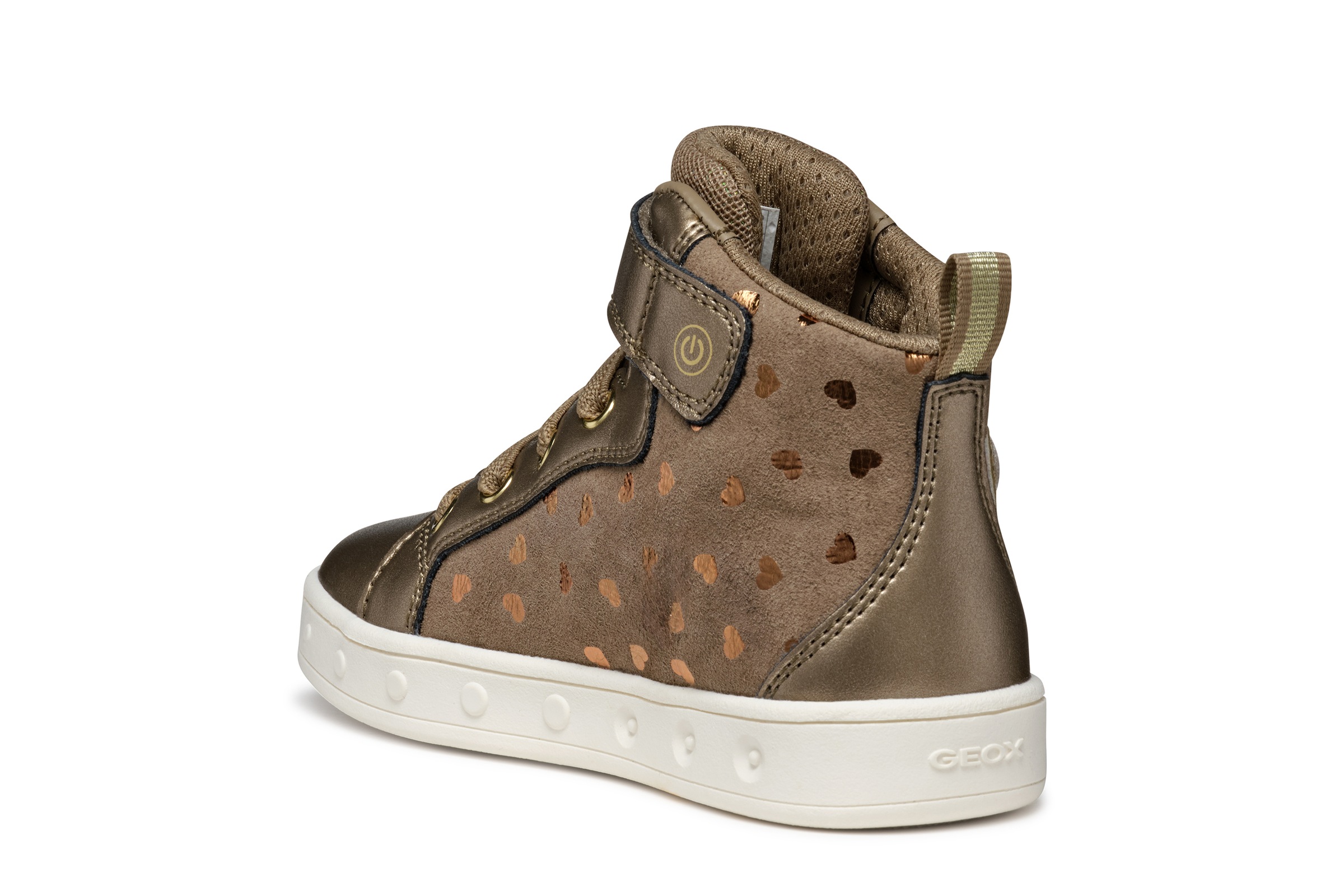 Geox Sneaker »J SKYLIN GIRL Blinkschuh«, Schnürboots mit Glitzer, Blinkfunktion, Größenschablone zum Download