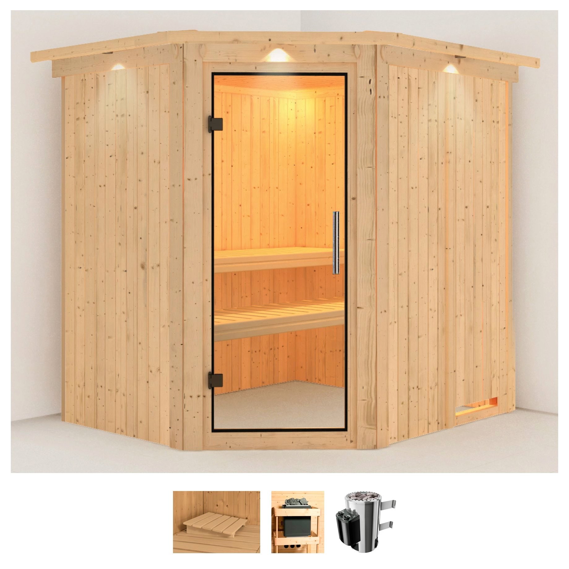 Karibu Sauna "Laila" Set, Ofen 3,6 kW intgr. Strg