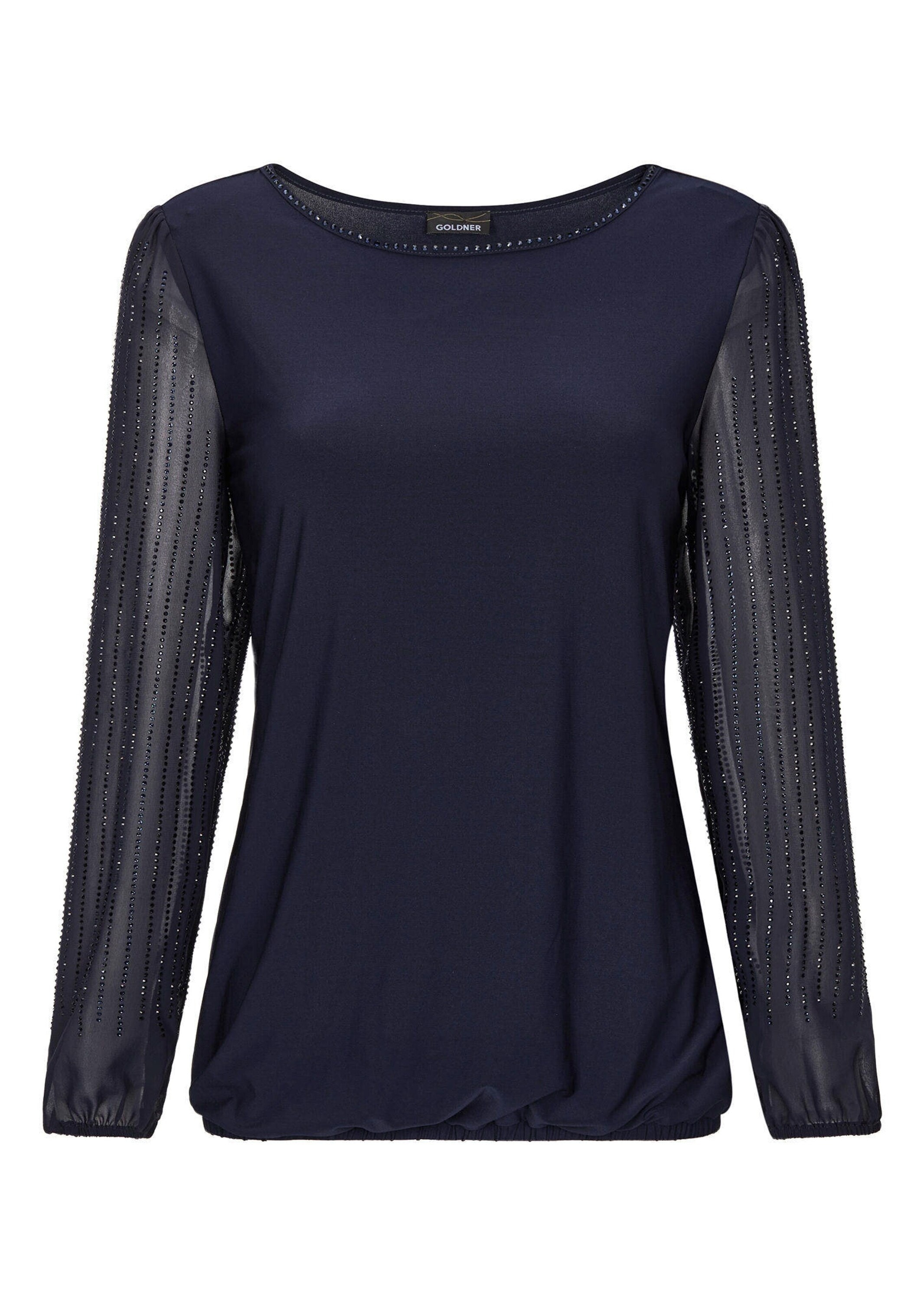 GOLDNER Langarmshirt "Kurzgröße Edles Langarmoberteil mit Glitzerärmeln" Chiffon-Ärmel