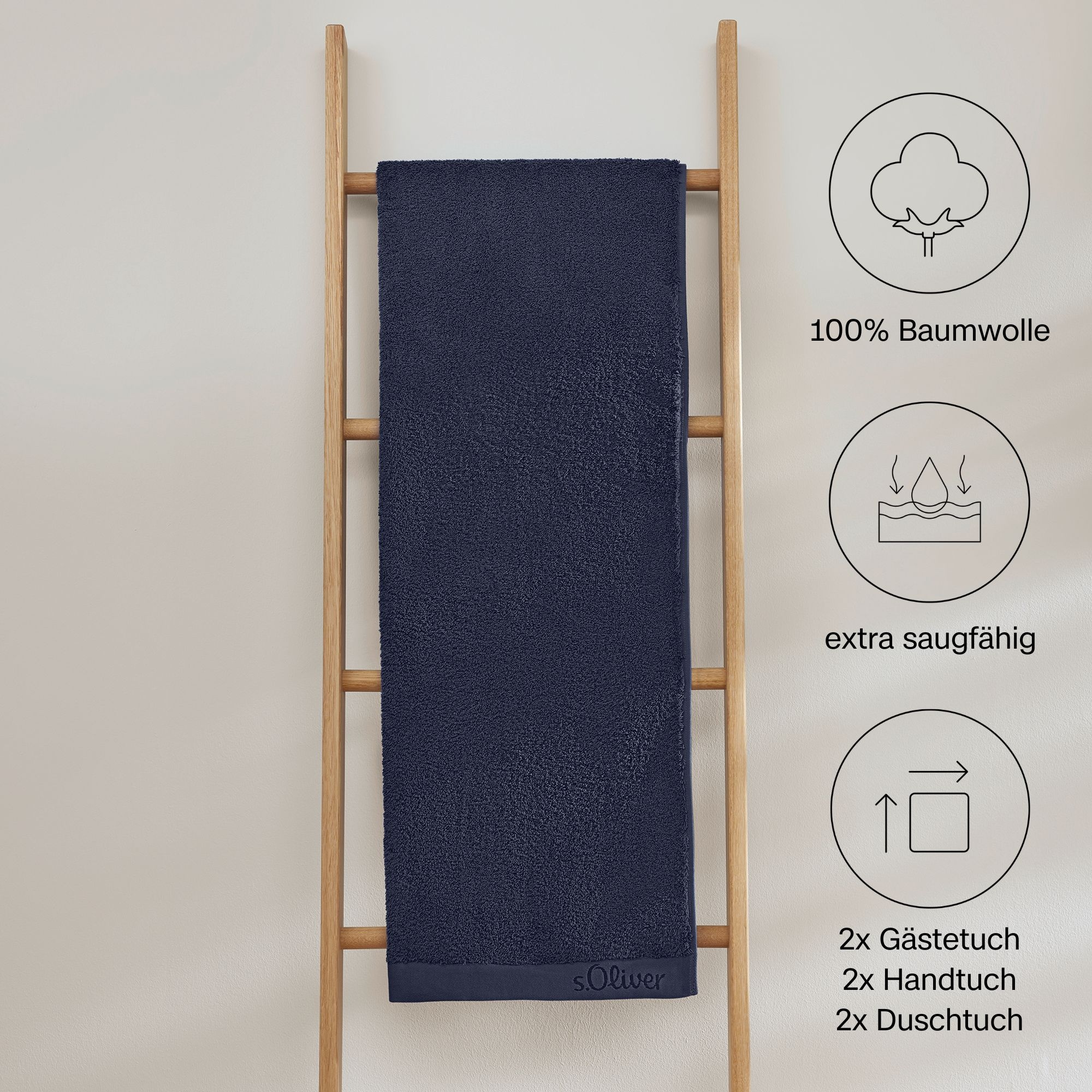 s.Oliver Handtuch Set »s.Oliver, Premium Qualität, 600 gr/m²« Set 6 Stk. Walkfrottier 2 Gästetücher 30x50, 2 Handtücher 50x100, 2 Duschtücher 70x140