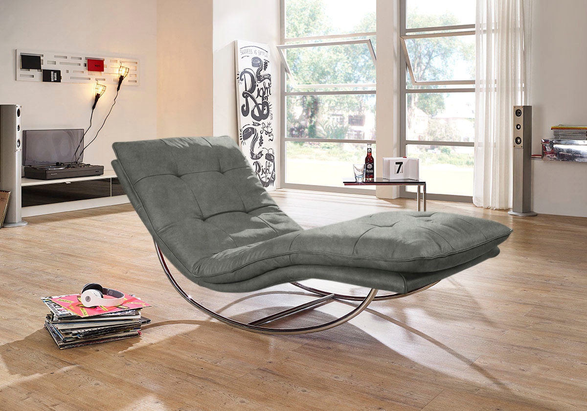 W.SCHILLIG Relaxliege "daily dreams" in Waffelkissen-Optik, Schaukelgestell Chrom glänzend, in 2 Breiten