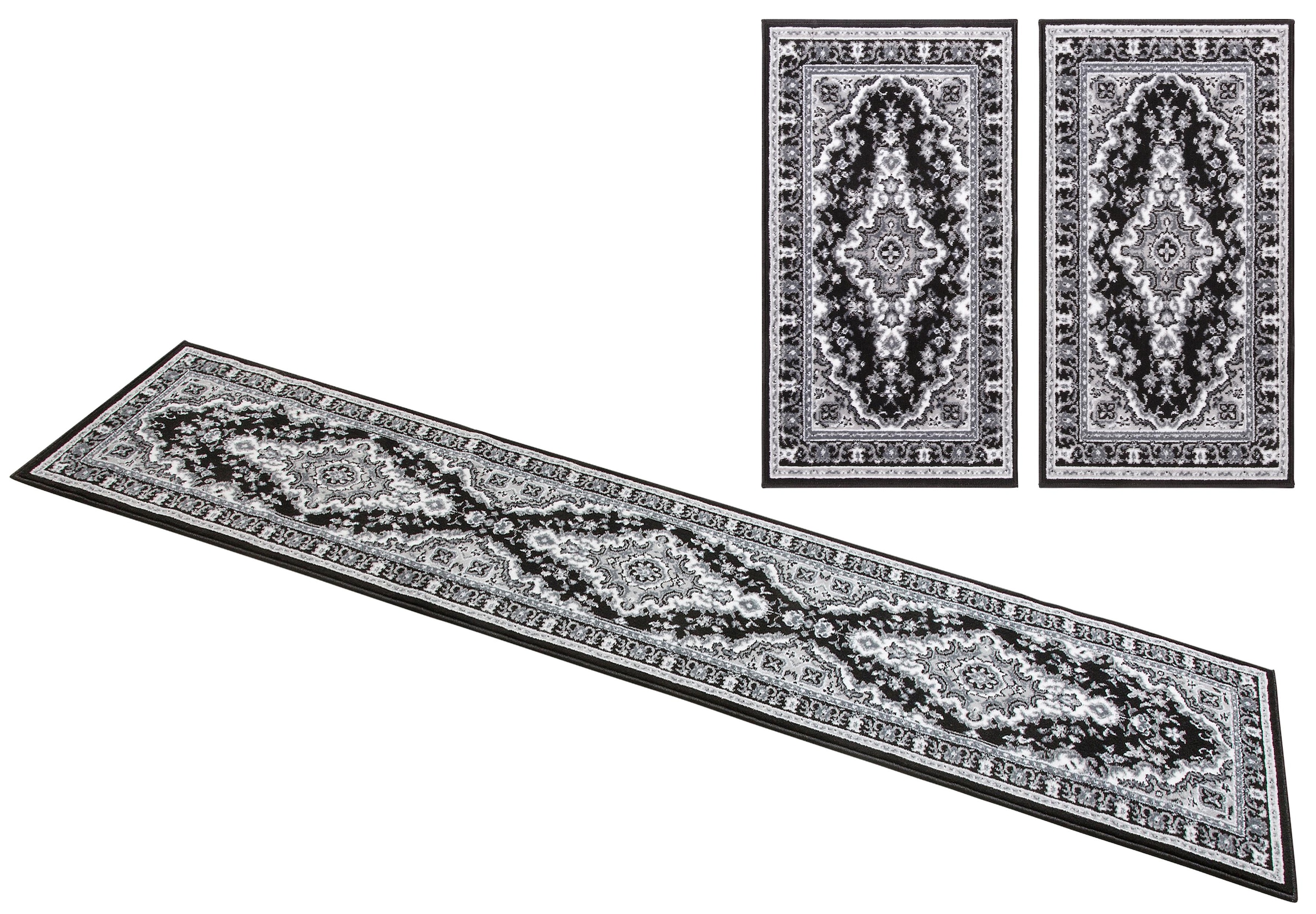 Bettumrandung OTTO HOME "Oriental, Made in Belgium" Gr. 14, grau, H:7mm, Obermaterial: 100% Polypropylen, Bettumrandungen, Läufer-Set, Kurzflor, Orient-Optik, mit Bordüre, pflegeleicht, elegant