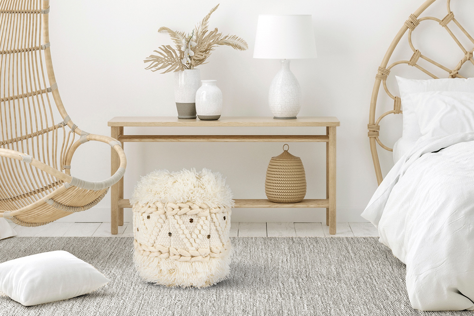 Kayoom Pouf "Bohist 525 35cm x 35cm, Strukturen mit Fransen und Quasten" 1 günstig online kaufen