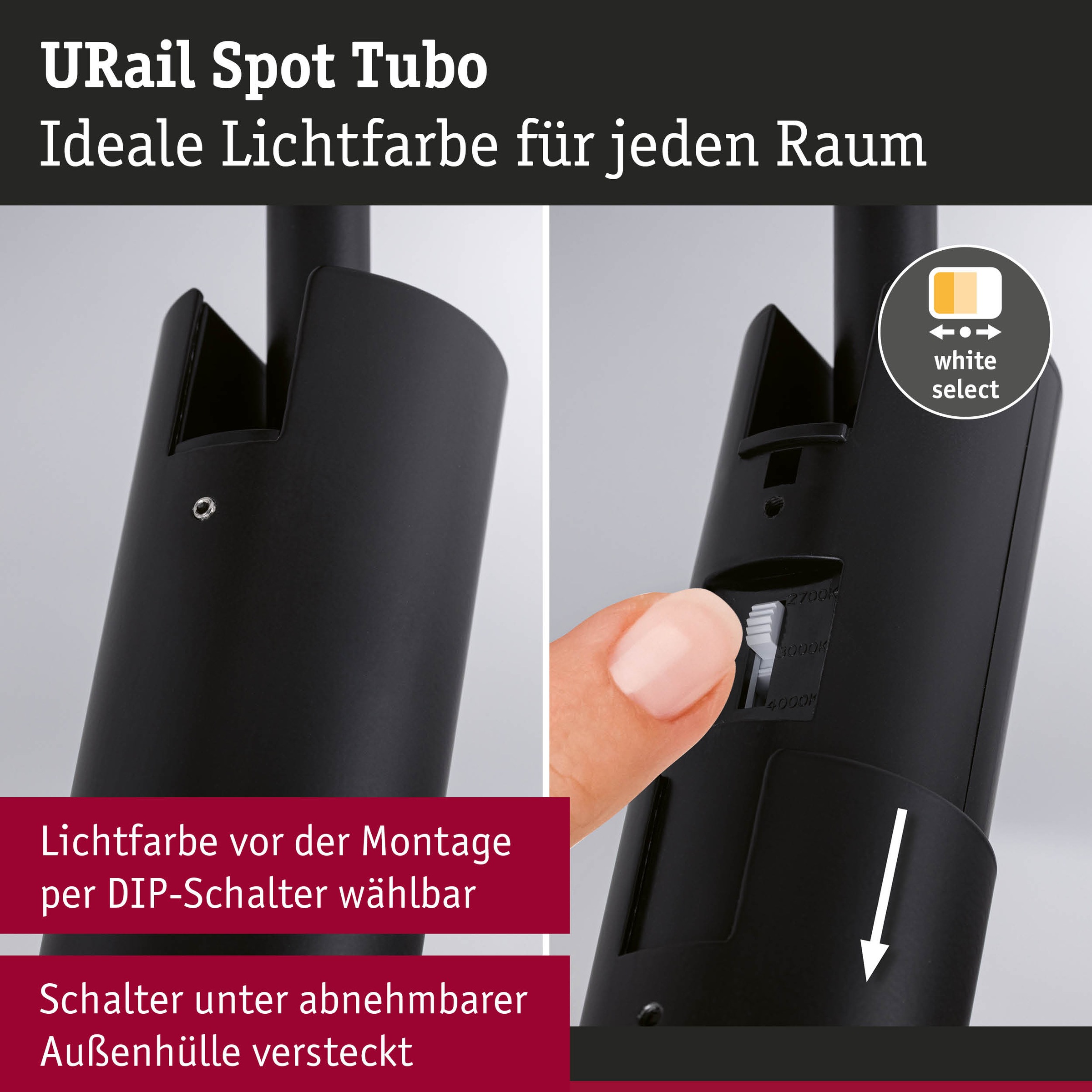 Paulmann Schienensystem-Leuchten »URail Spot Tubo 1x4W 2700-4000K 230V« LED-Modul 1 Stk. Farbwechsler Schwenkbarer Spot