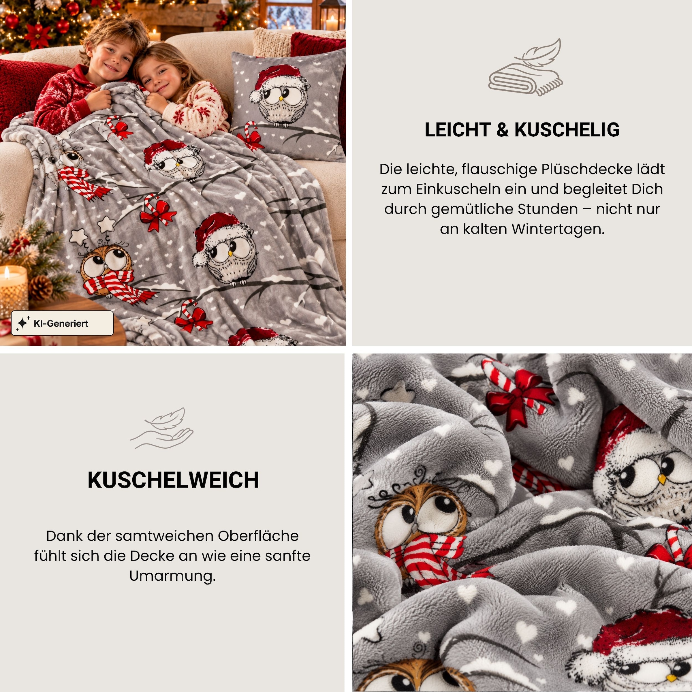 Schiesser Wohndecke »Wohndecke Thea, weiche Kuscheldecke mit weihnachtlichem Eulenmotiv« OEKO-TEX STANDARD 100