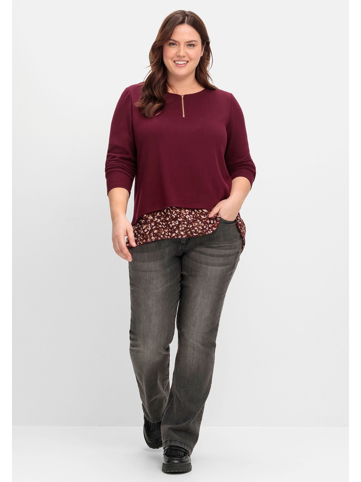 sheego by Joe Browns Langarmshirt »Große Größen«, aus Feinstrick, mit Chiffonfutter