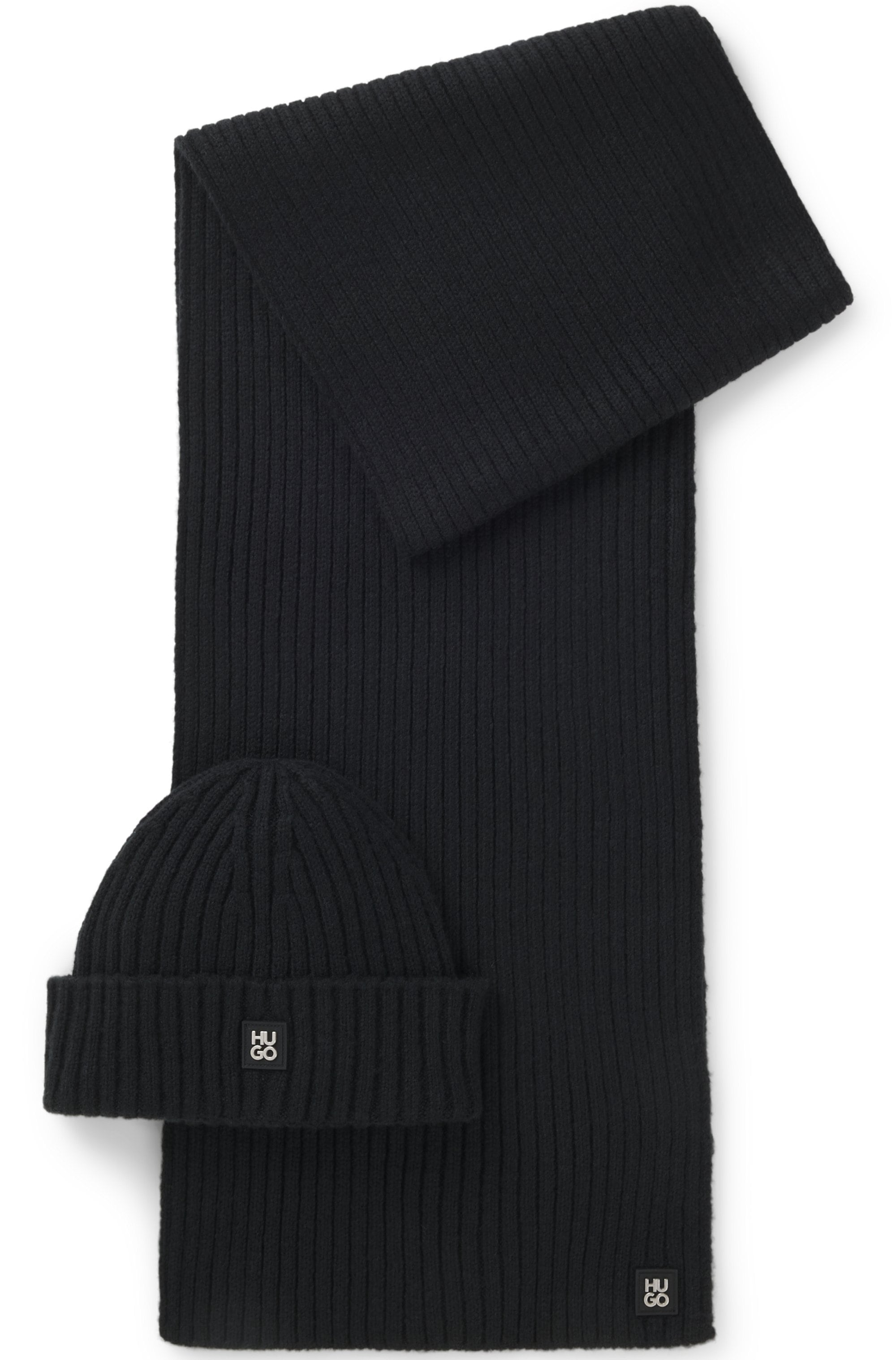 HUGO Schal »Zasgo Set« 2 Stk. und Mütze mit Schurwolle, Geschenkset, unisex