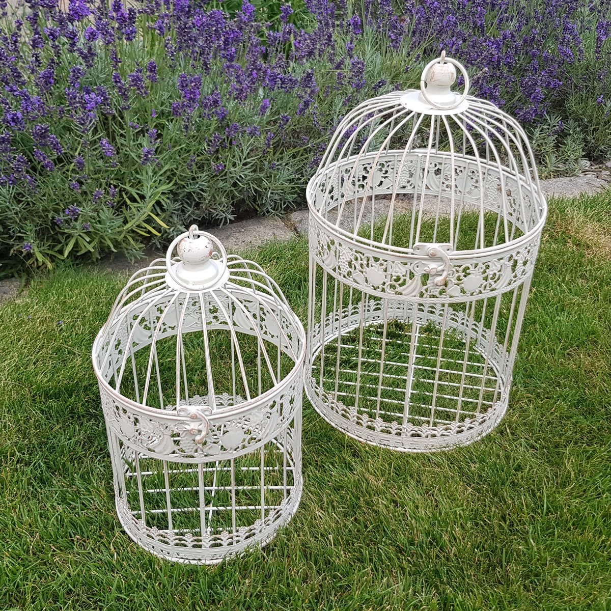 AMBIENTE HAUS Bird Cage White 25x45x25cm Metal 2-Piece Set 2