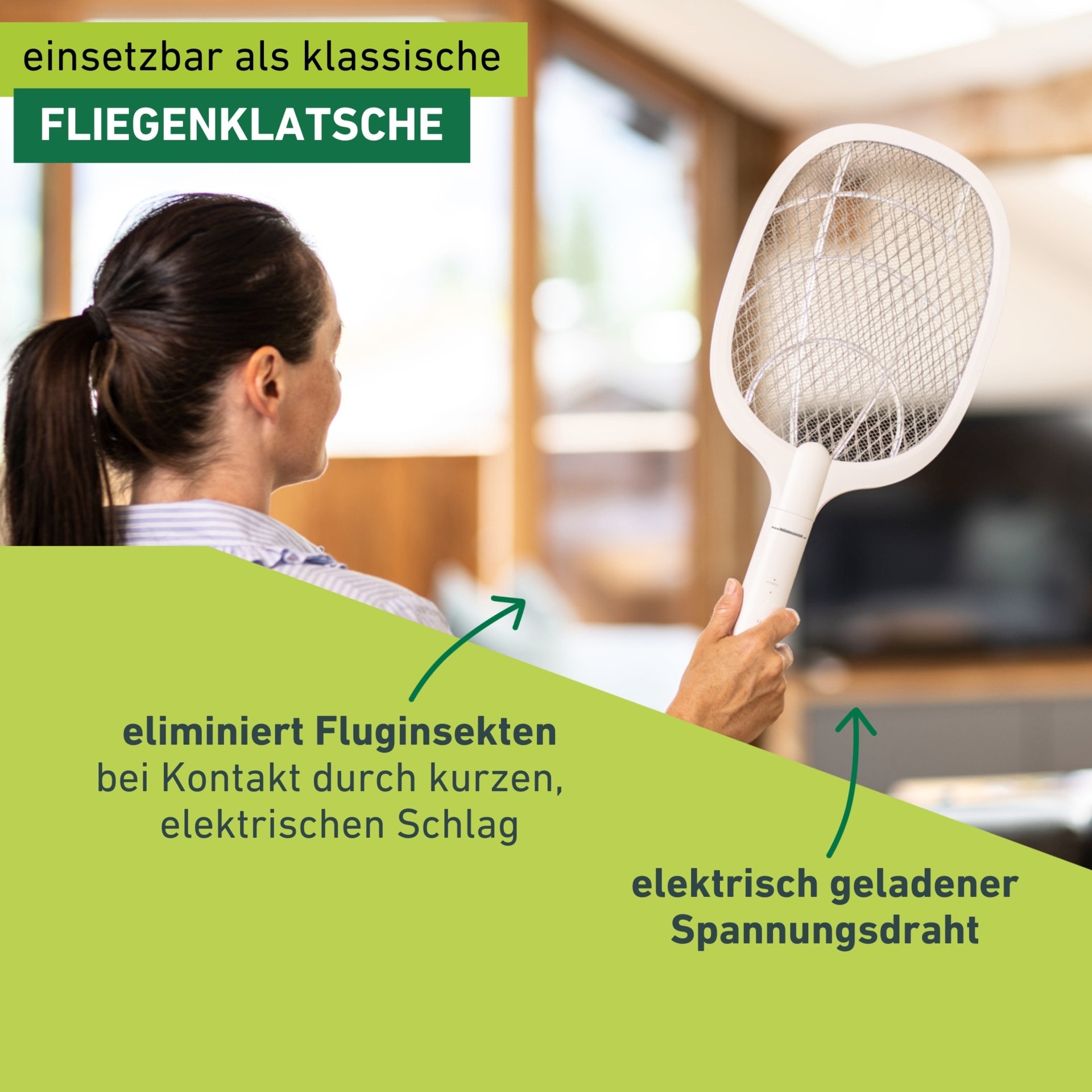 Windhager Fliegenklatsche »elektrisch 2in1, Insektenvernichter durch UV-Licht« Fliegenfänger aufladbar, Lichtfalle inkl. Halterung und USB Ladekabel