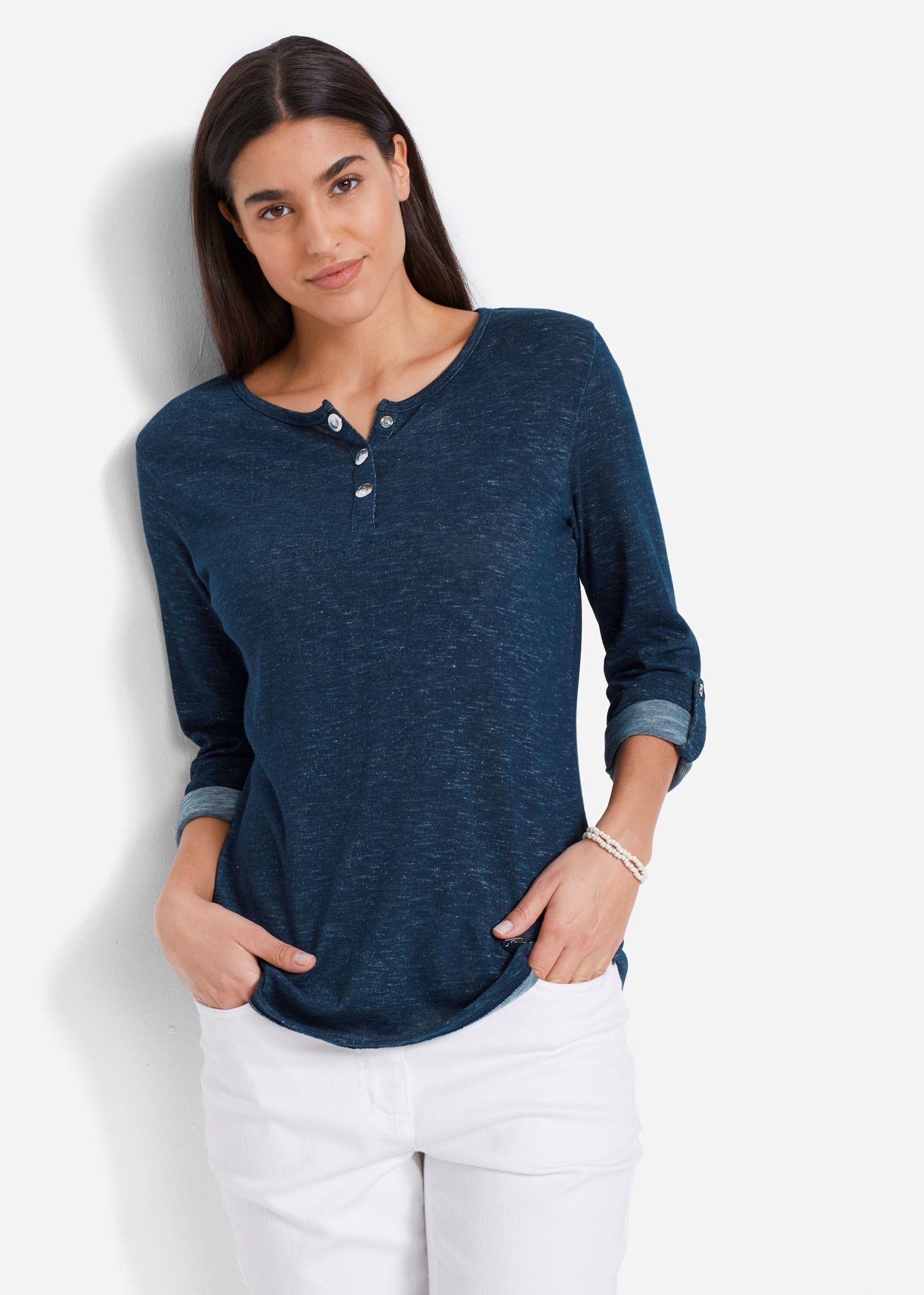 bonprix im Henley-Look, mit krempelbaren Ärmeln, abgerundeter Saum